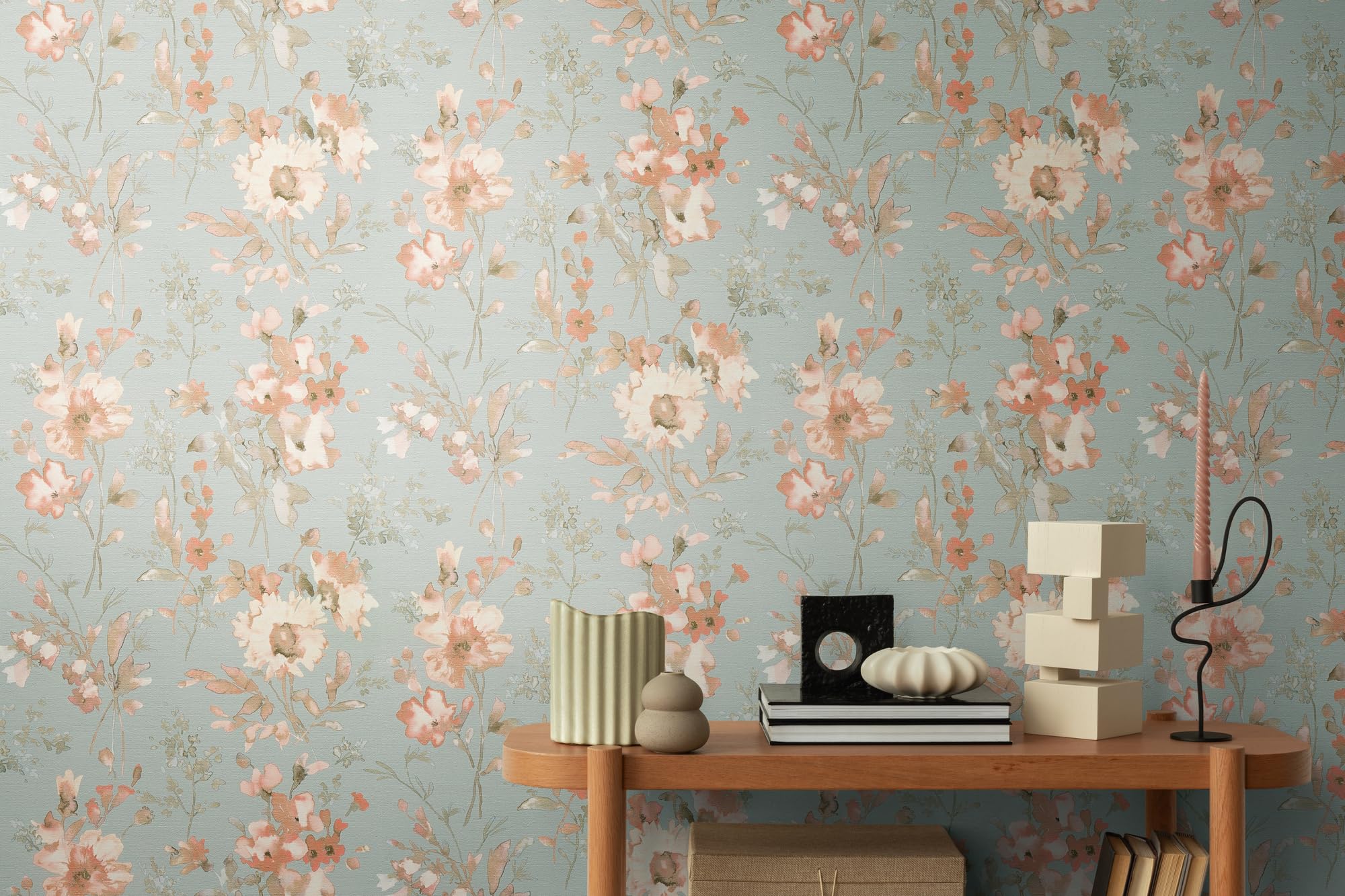 Livingwalls carta da parati TNT con motivo floreale in blu, grigio e rosa – Carta da parati floreale romantica 10,05 m x 0,53 m di COSMOPOLITAN – 790616