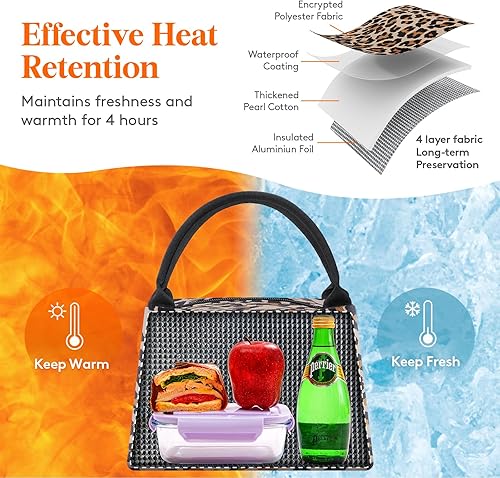 Miniatura 2 de Lifewit Lonchera reutilizable mediana, lonchera aislada para mujeres y hombres para preparación de comidas, trabajo, viajes, leopardo
