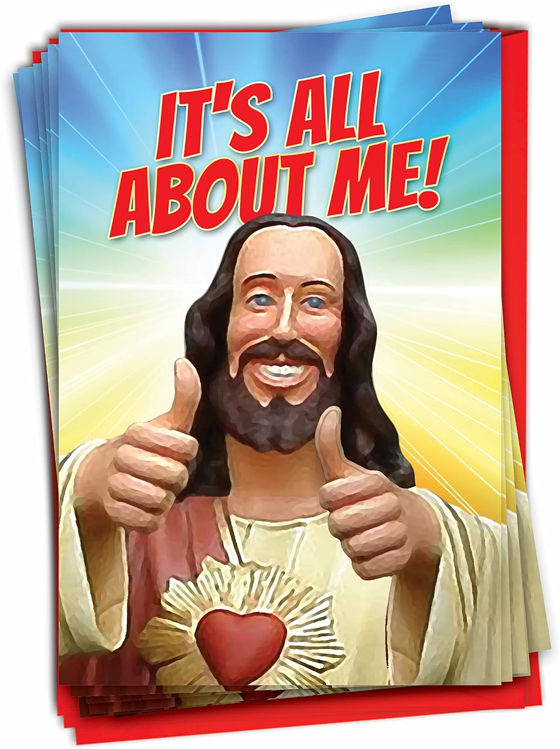 NobleWorks - 12 Funny Jesus Christmas Cards with Envelopes - Adult Humor Greeting Cards, Boxed Xmas Holiday Stationery (1 Design, 12 Cards) - All About Me C3385XSG-B12x1