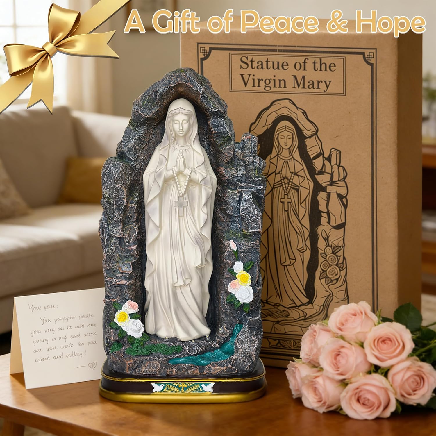 18" Catholic Virgin Mary Statue - Praying Blessed Mother Mary Statue for Altar Devout Home Yard Patio Lawn Hallway Decor,Outdoor Catholic Resin Sculpture Decoration, Religious Gifts to Mom