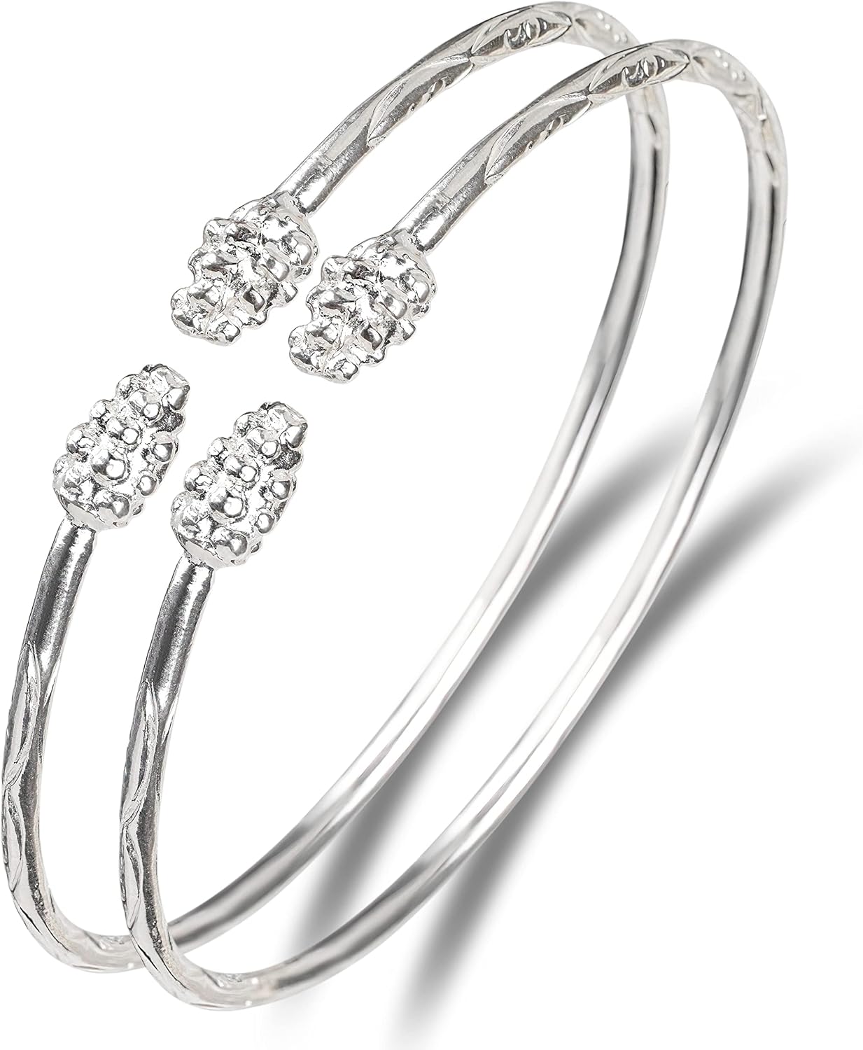 Better Jewelry Grape Bunch Ends West Indian Bangles .925 Sterling Silver, 1 pair