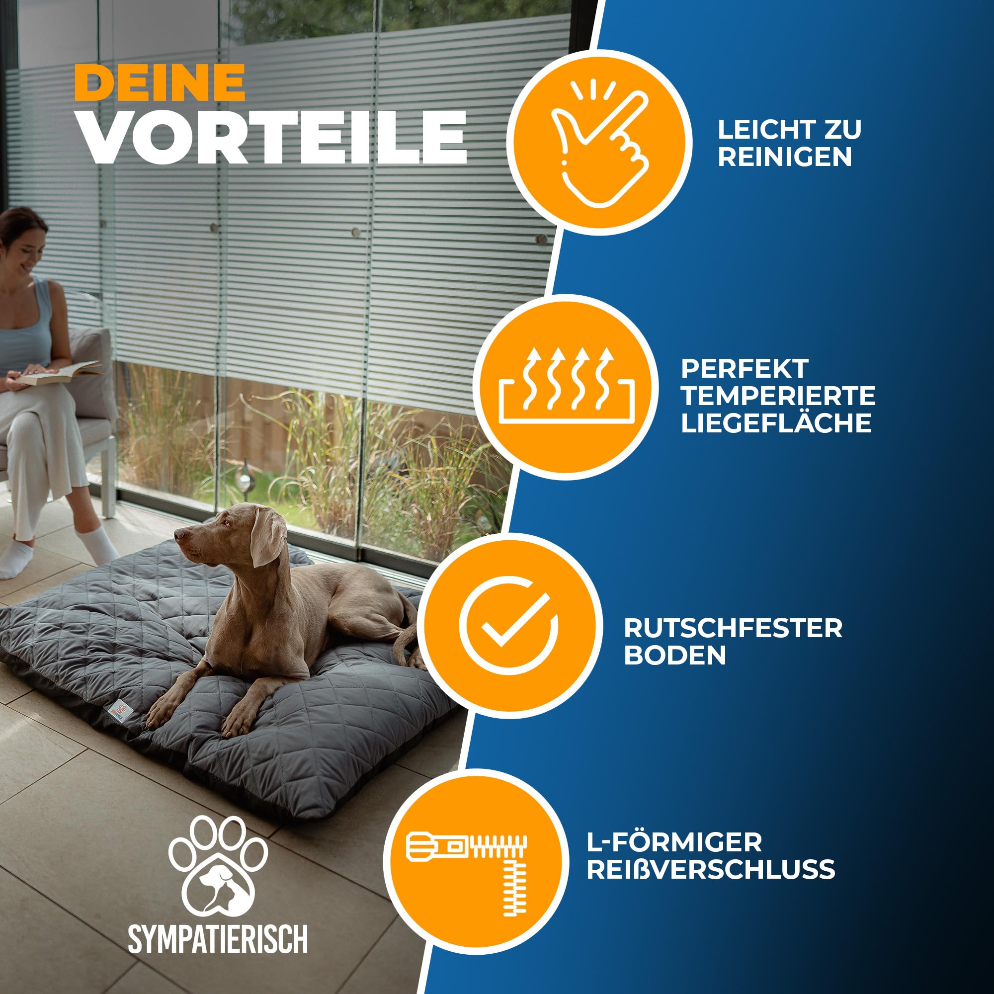 Hundebett waschbar & wasserdicht – Hundematte/Hundekissen für große & mittelgroße Hunde – rutschfest, extra gepolstert, atmungsaktiv – Hundebett grau | 120x110x14 cm