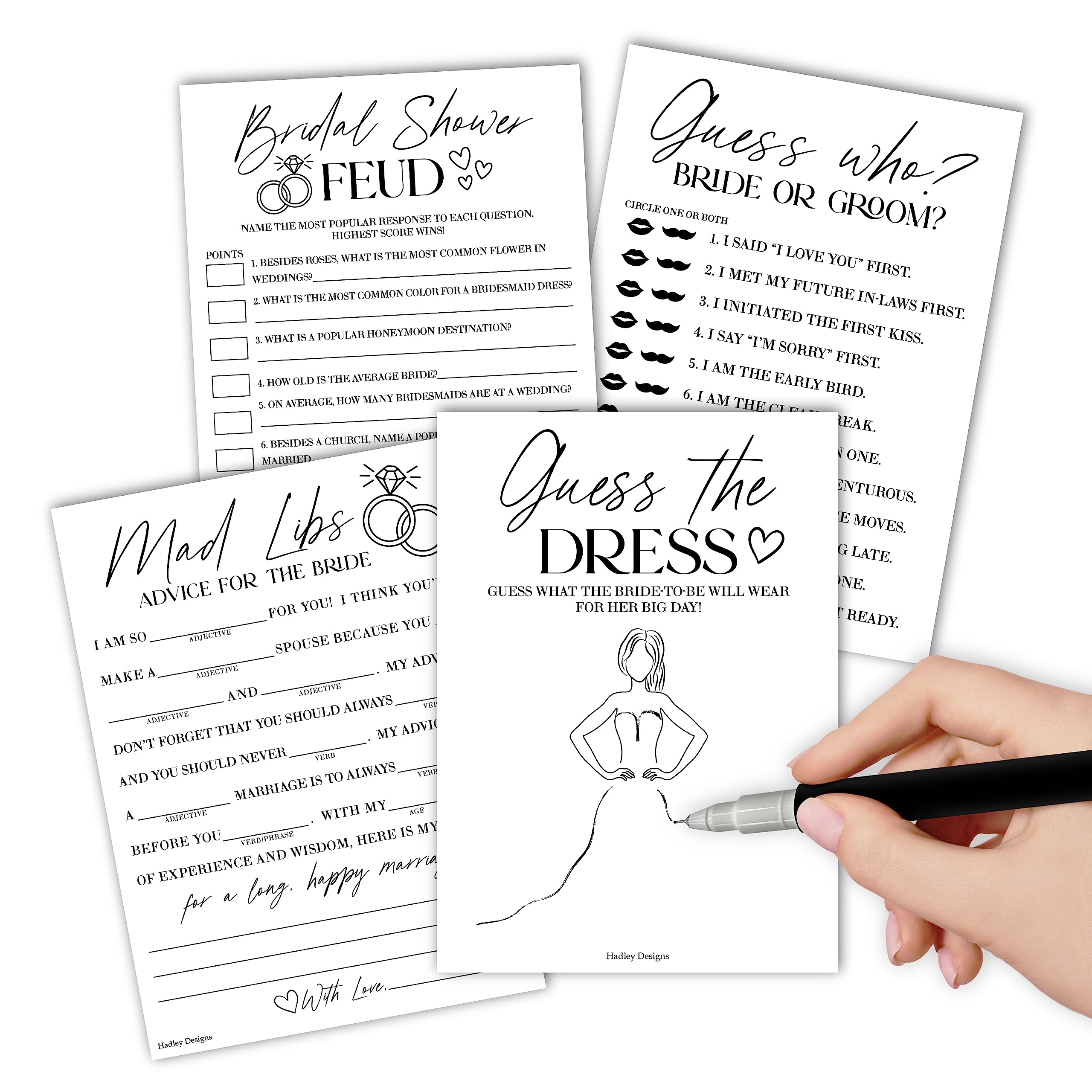 Hadley Designs 40 Minimalist Funny Bridal Shower Games 20 Guests - Wedding Games For Bridal Shower Games For Guests, Couples Wedding Shower Games For