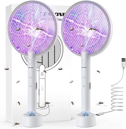 PALONE 4000V Electric Fly Swatter Rechargeable Bug Zapper, White (2 Pack) - 1