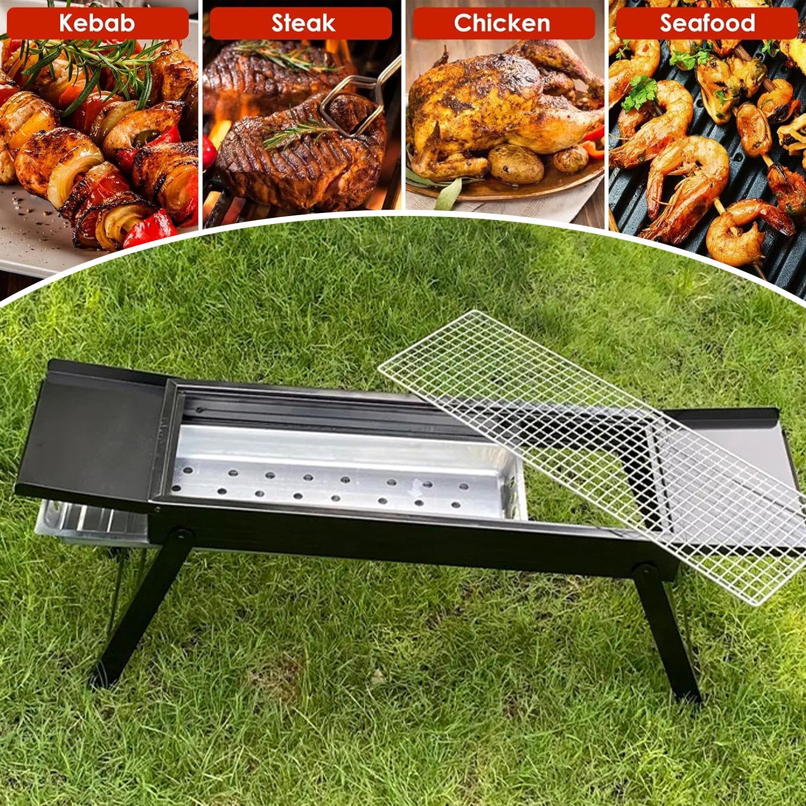 Griglia A Carbone Portatile Per Campeggio Fornello Da Picnic Pieghevole | Griglia Da Esterno Con Vassoi Laterali Per Giardino Esterno Campeggio Cucina Picnic Viaggio Cortile