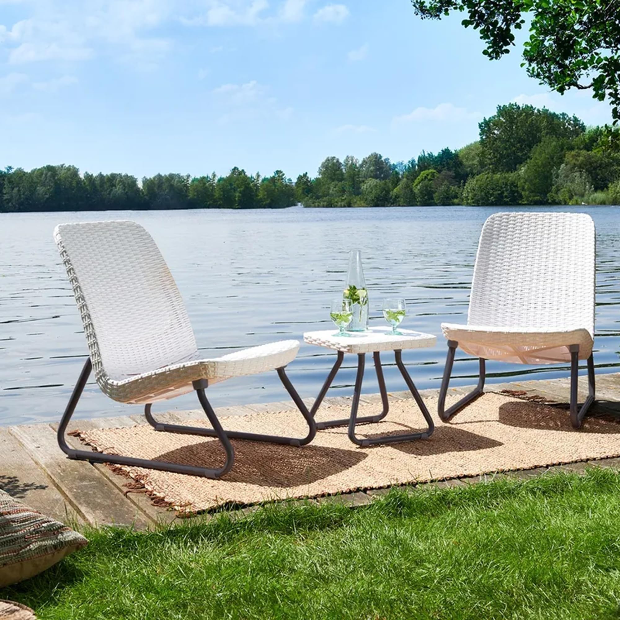 Keter 17197637 Lounge Set Rio, Rattanoptik, Kunststoff, weiß, Mittel