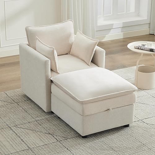 Miniatura 30 de Cloud - Sofá modular de 3 plazas de 80 pulgadas con otomana de almacenamiento, sofá de almacenamiento tapizado con asiento profundo, sofá