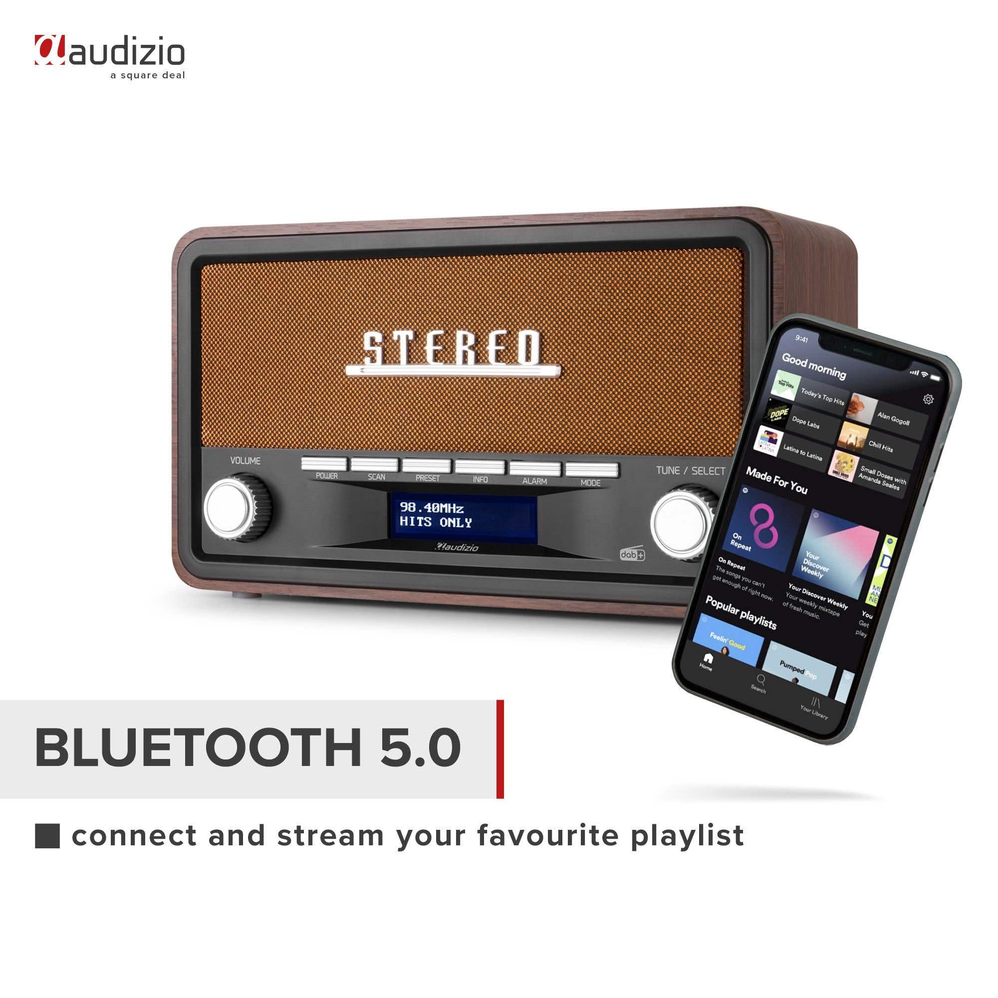 Audizio FOGGIA Radio Dab+ Portable Stéréo 50W - Cuivre, Fonction Réveil, Streaming Bluetooth, Radio FM, Entrée AUX Jack 3,5mm, 20 Stations Préréglées, Idéal pour Écouter la Radio Partout