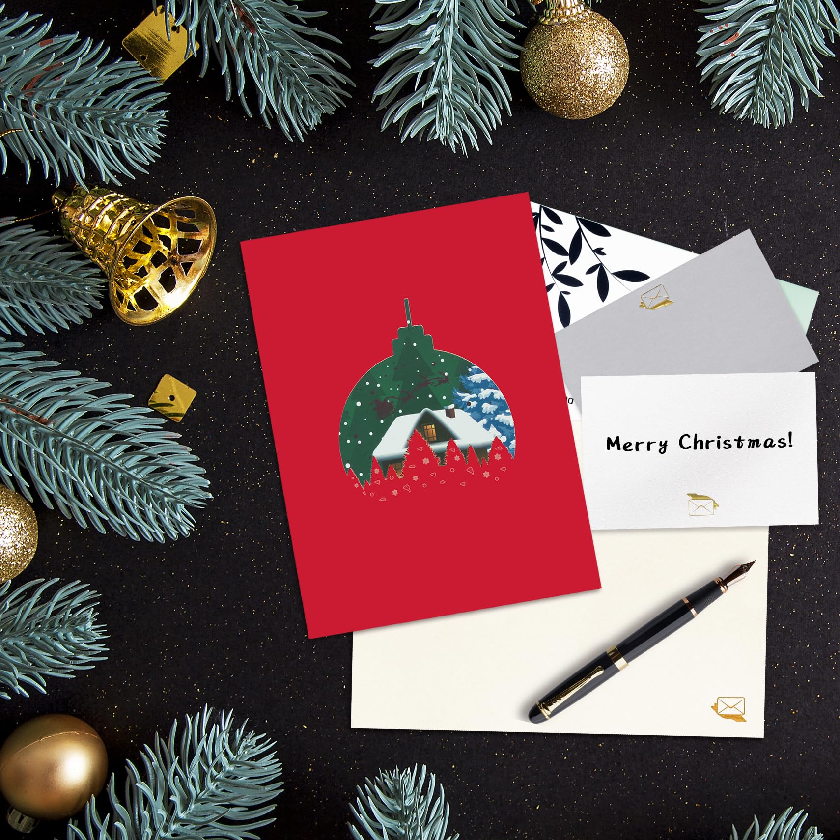 GREETING ART Pop Up Christmas Cards - Forest, Santa Claus, Elk & Tree Designs - 3D Holiday Cards, Christmas Forest, 20x15 cm - Image 4