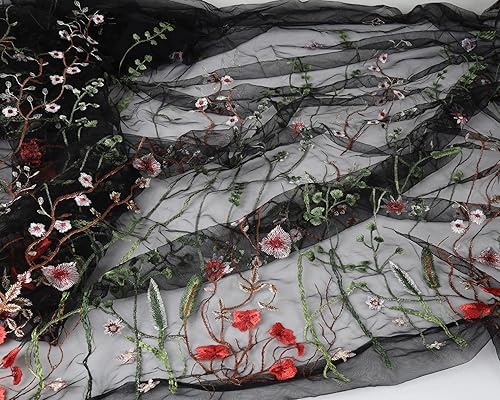 Miniatura 4 de Exquisita tela de encaje bordado floral de tul para costura, vestido superpuesto, adorno de cortina, 60 pulgadas de ancho (2 yardas precortadas,