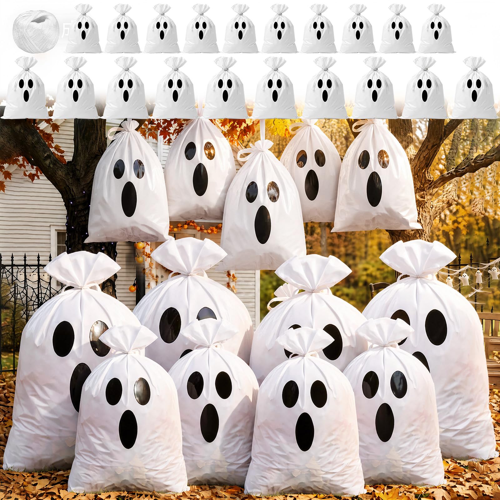 Fullhawl 20 Pack Halloween Lawn Leaf Bags Ghost Yard Decorations, 2 Sizes