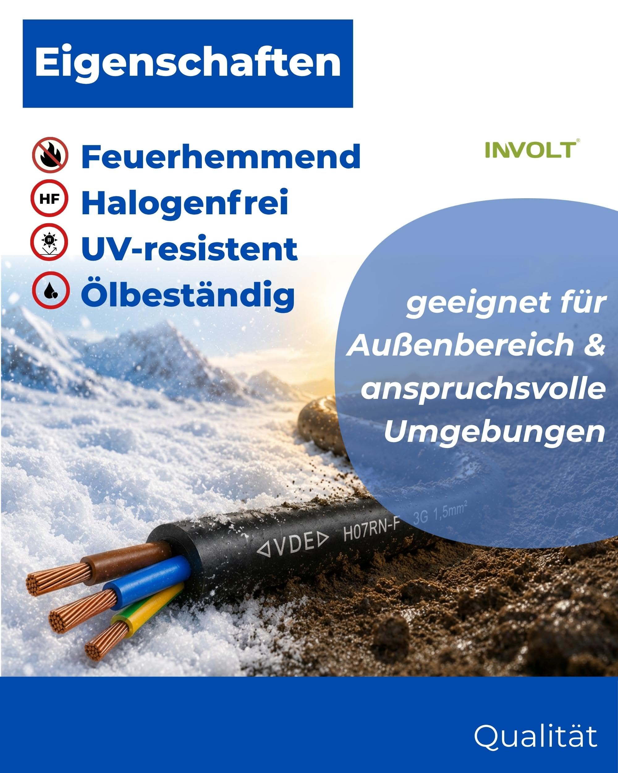 INVOLT 10m H07RN-F 3G1,5mm² CEE Verlängerungskabel, flexibel Gummikabel mit Schutzleiter, Außenbereich Baustellen, VDE Zertifiziert