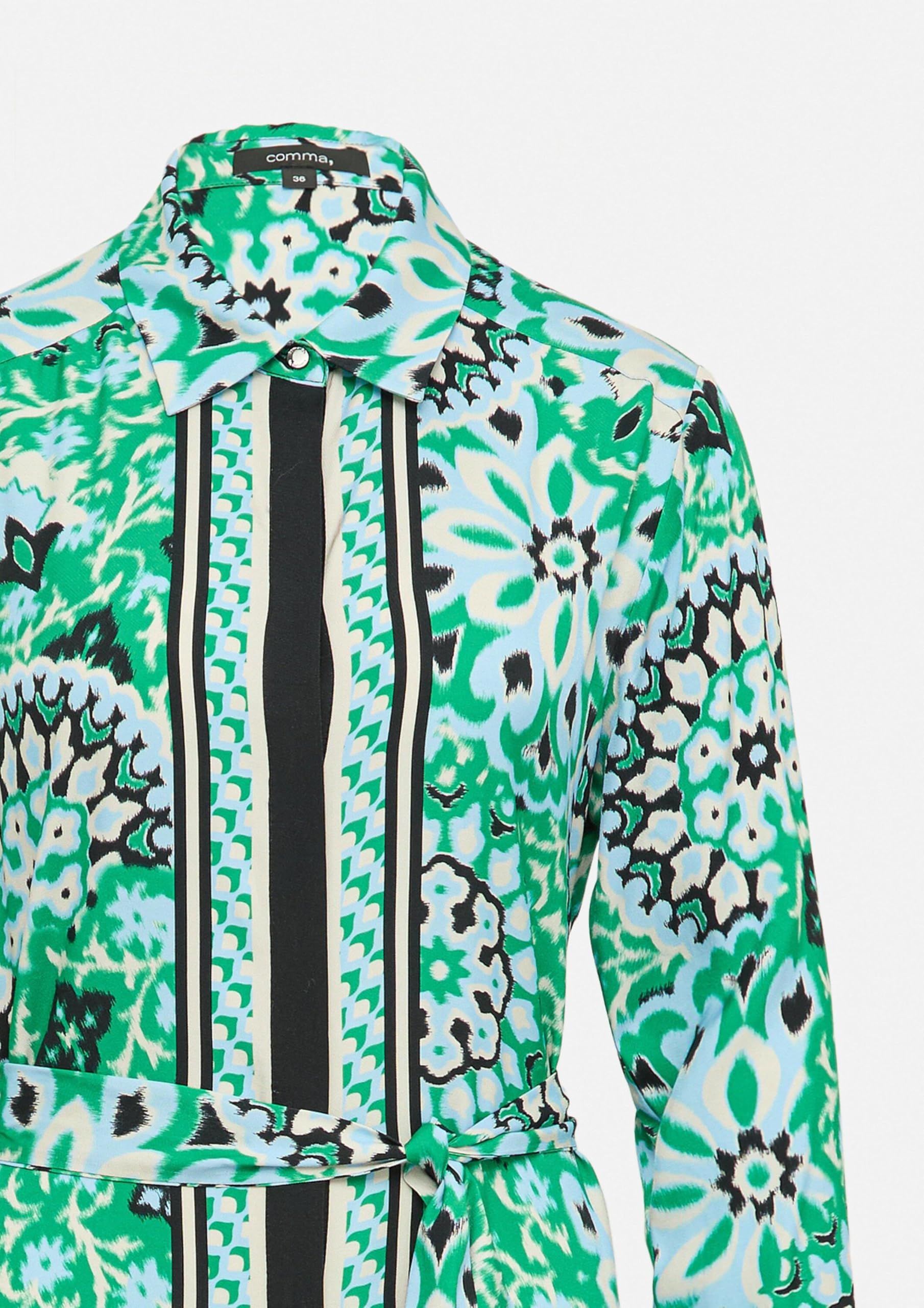 Comma Midi-Kleid mit verdeckter Knopfleiste und All-Over-Print
