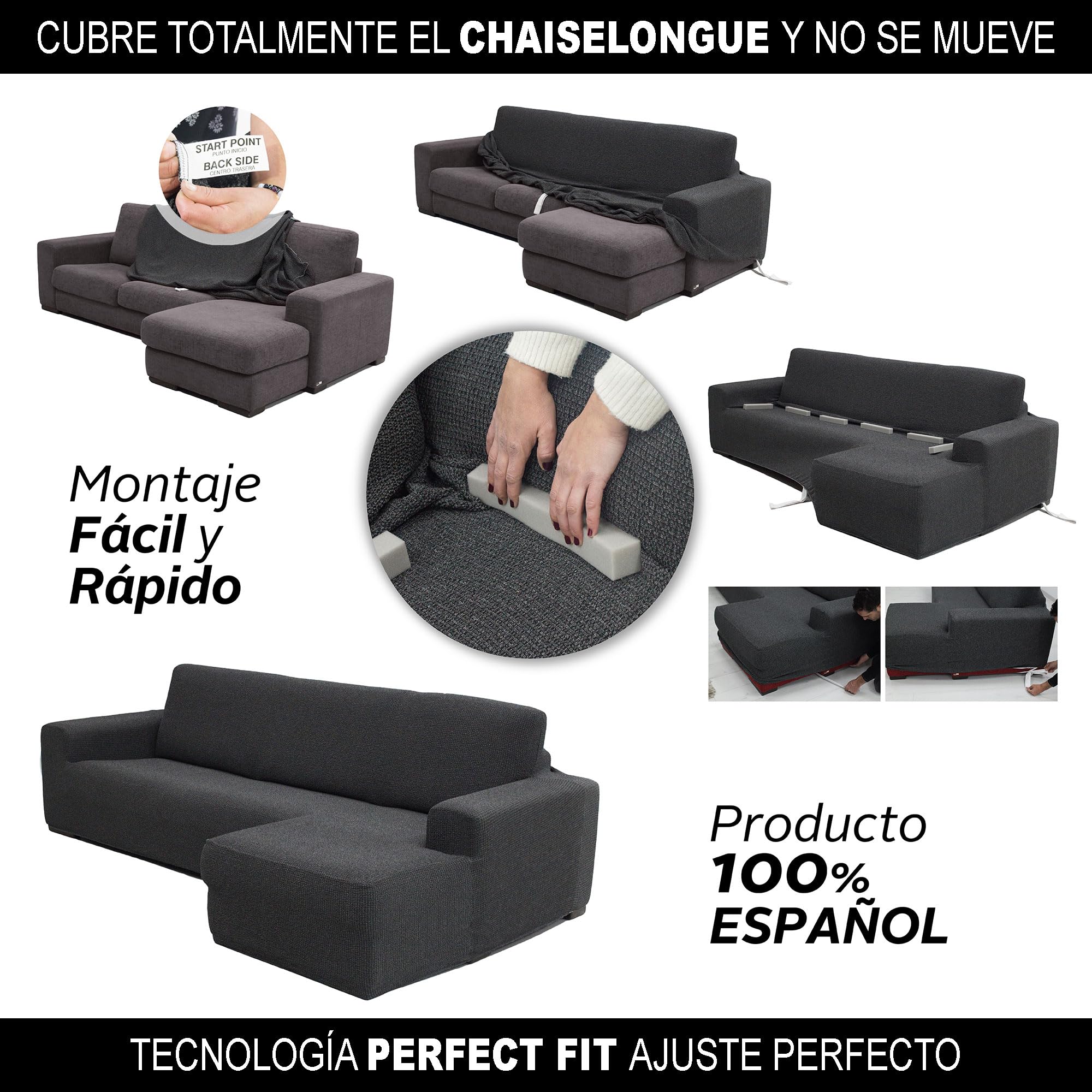 FAVERTI® Funda Super Elástica Chaise Longue Brazo Corto Derecho (Visto de Frente) | Modelo NOVELE | Beige | Protector de Calidad de Tejido Jacquard Tacto algodón