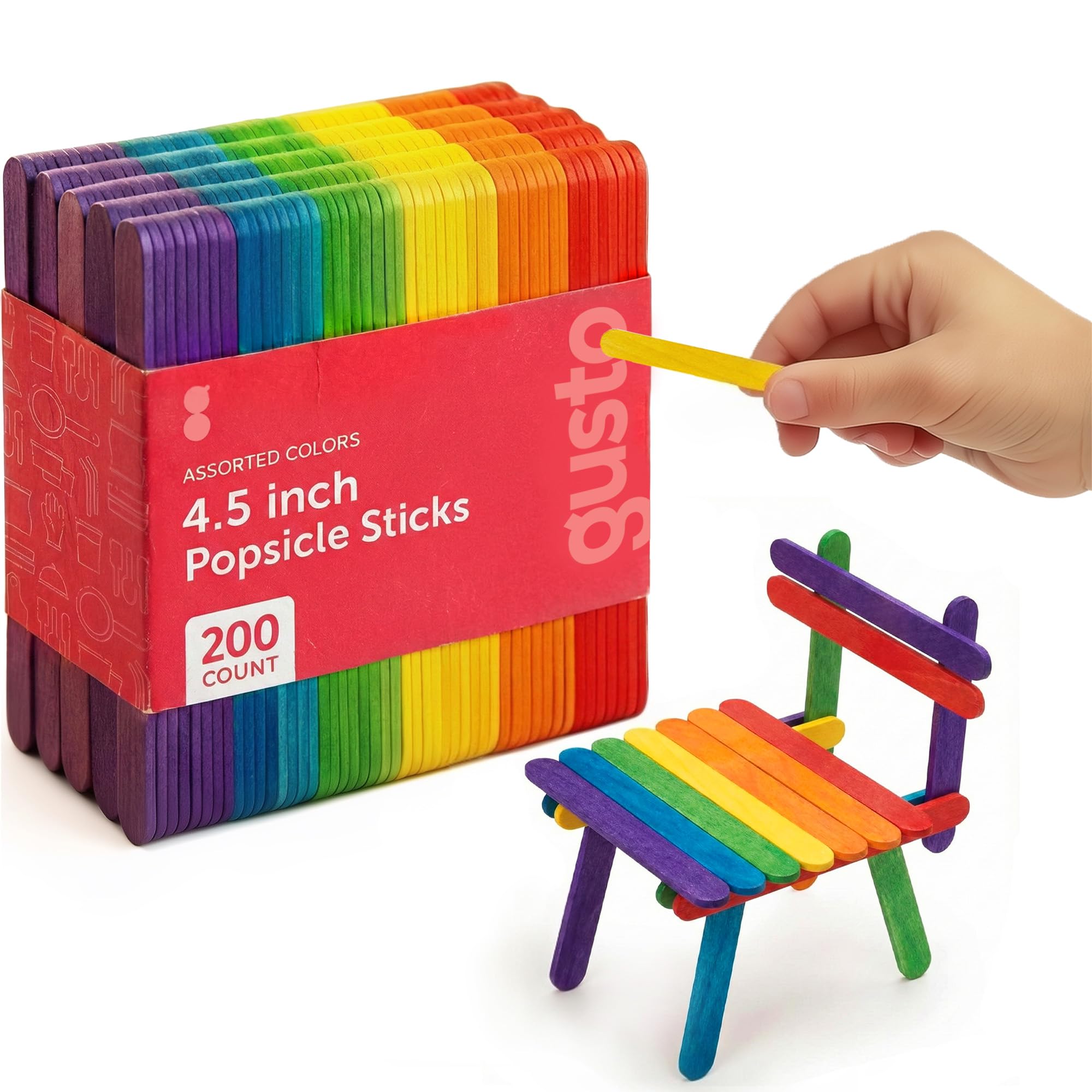 – Comfy Package [200 Count] 4.5 Inch Colored Popsicle Sticks for Crafts - Multi-Purpose Wooden Sticks for ICES, Ice Cream, and More
