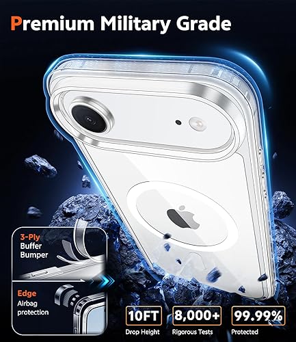 Miniatura 6 de FNTCASE - Funda para iPhone Air transparente, antiamarilleo, magnética, protección contra caídas de grado militar, resistente, con amortiguador de