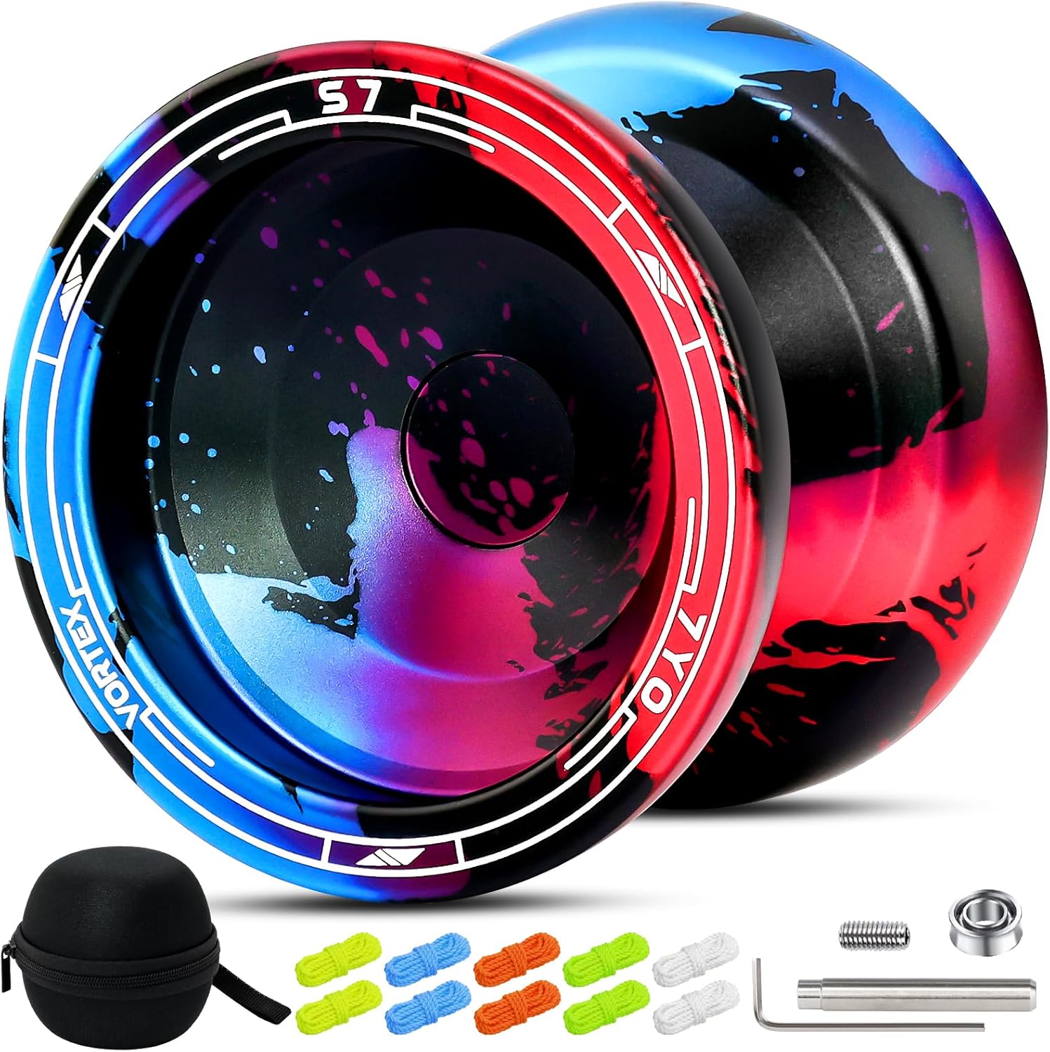 7YO S7 Responsive Yoyo for Kids 8-12, Dual Purpose Yo Yo Professional Yoyos with Case, Bearing Tools, 10 Strings - Black Blue Red