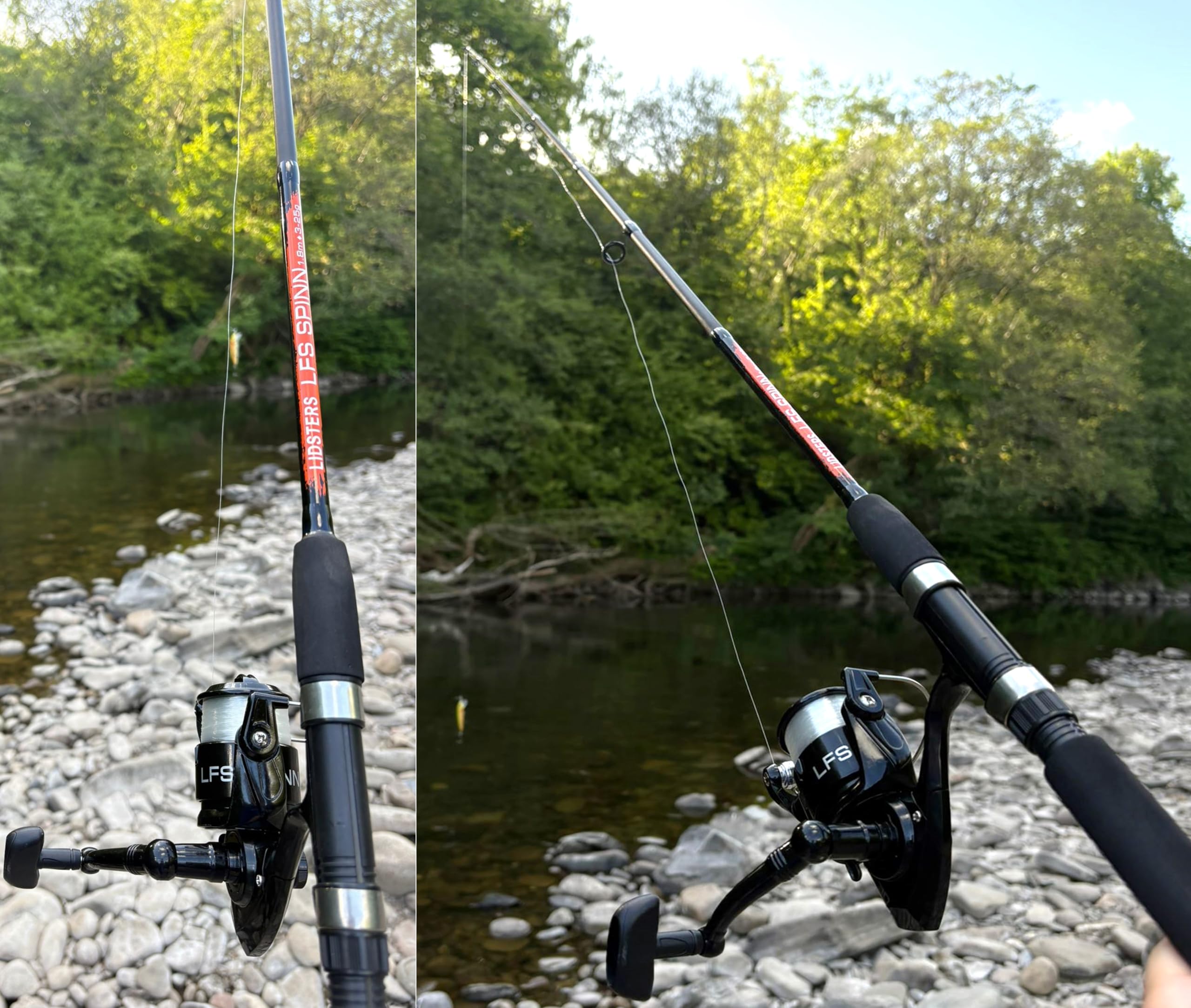 LFS Fishing Rod & Reel Combo Pre Loaded Line Spinning Set Trout Perch (Black + Yellow)