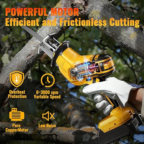 Miniatura 2 de Sierra recíproca inalámbrica velocidad variable, sierras eléctricas de cambio de hoja sin herramientas, incluye 2 baterías, cargador, 4 hojas de