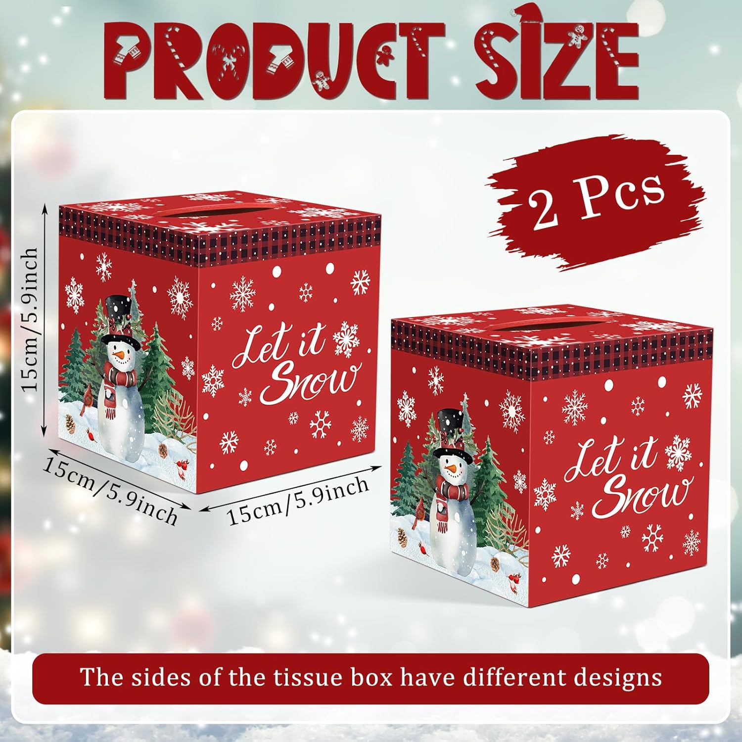 2 Pcs Christmas Tissue Box Cover 6 x 6 x 6 Inch Wooden Snowman Decorative Tissue Box Holder Square Paper Towel Holder Cube Boxes Funny Cube Case for Home Christmas Party Decorations Supplies