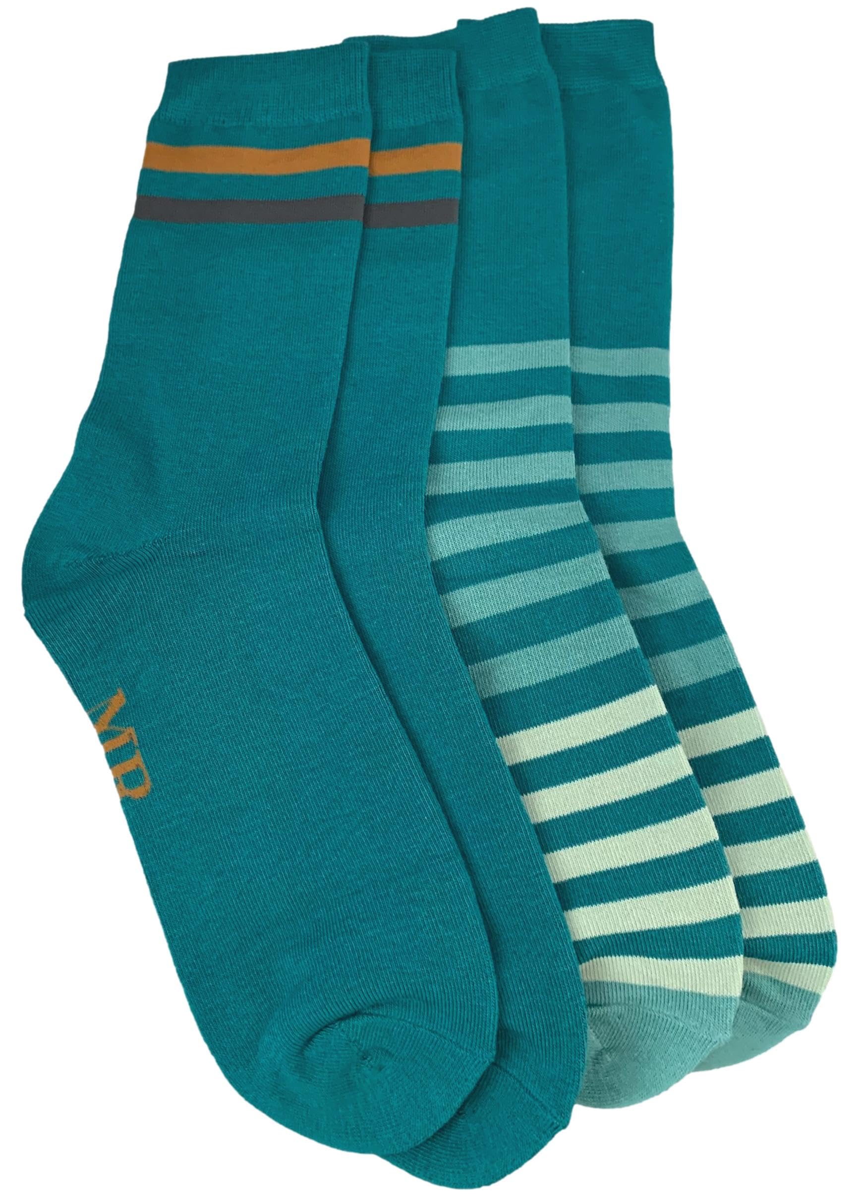 Purple Possum® Mens Socks Striped Novelty Fun Cotton Bamboo Blend Stripes Stripy UK Size 7-11 (Teal 2 Pair Pack)
