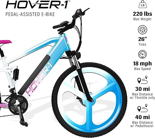 Miniatura 3 de Hover-1 Bicicleta eléctrica Instinct con motor de 350 W, velocidad máxima de 15 mph, neumáticos de 26 pulgadas y bicicleta eléctrica de 40 millas de