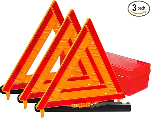 FATFOX Safety Triangles DOT Approved, Foldable Warning Reflective Triangles with Carrying Case, Heavy Base Emergency Roadside Triangles, 3 Pack