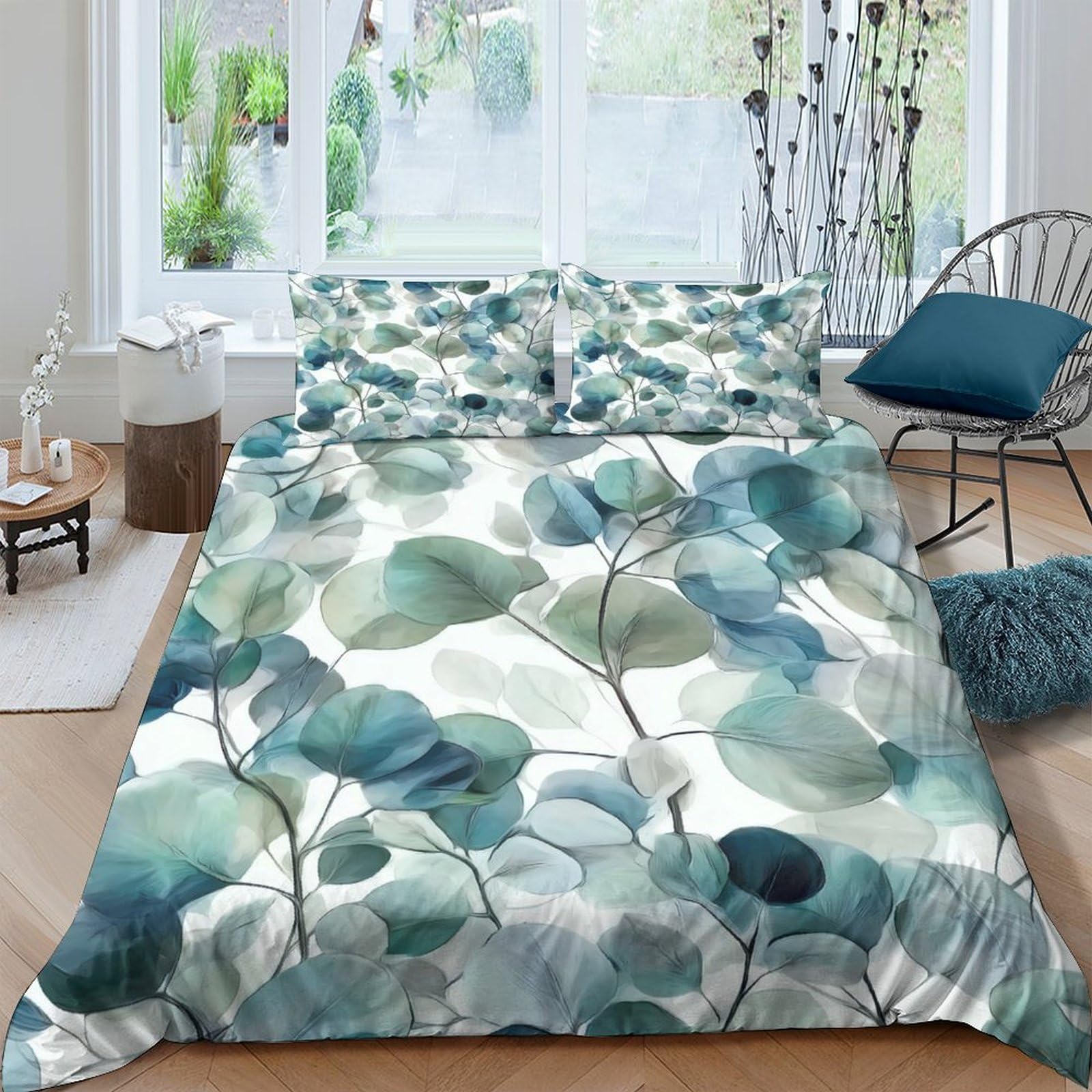 Ctjqhvkz Style-3 3D Printed Eucalyptus Leaves Fitted Sheet Microfiber Soft Breathable Watercolor Green Bed Cover For Bedroom Decor Single（135X200cm）