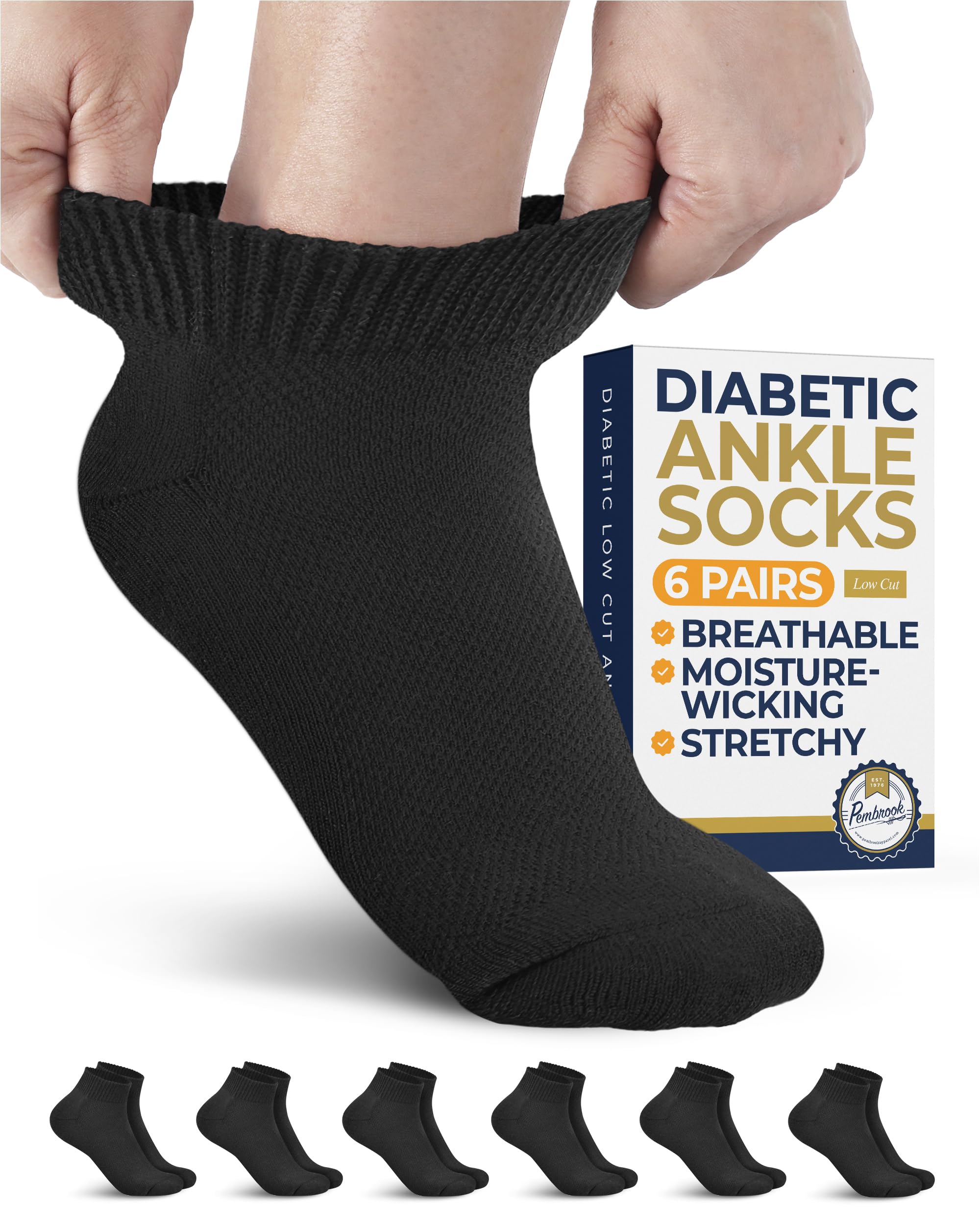 Pembrook Diabetic Ankle Socks for Men and Women - 6 Pairs Low Cut Seamless | Diabetic Socks for Men