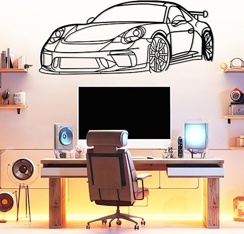 Miniatura 13 de DecoSoul 911 Silueta de coche de metal para pared, coche deportivo, línea de decoración de silueta automotriz, cueva de hombre, regalo para novio y
