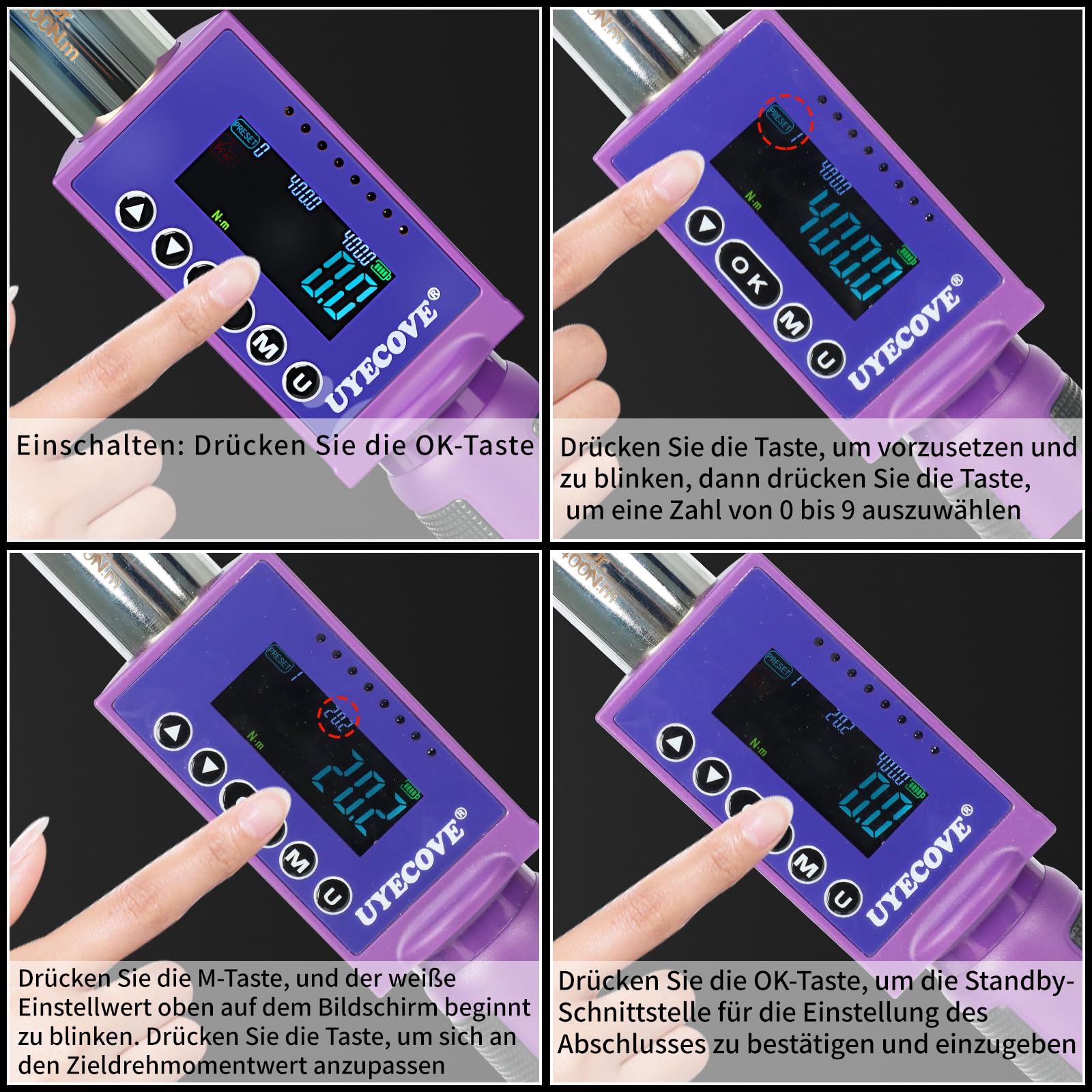 Digitaler Drehmomentschlüssel 1/2 Antrieb, 20-400Nm, ±2% Hohe Genauigkeit Digitaler Drehmomentschlüssel, mit Vibration, Buzzer und LED-Alarm