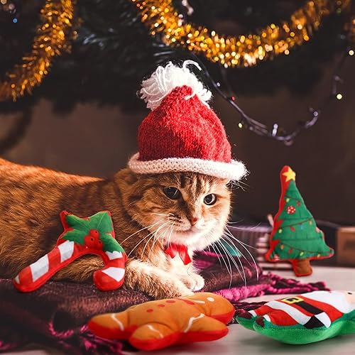 Miniatura 7 de Liliful 12 piezas de juguetes de Navidad para gatos con hierba gatera, regalos de Navidad rellenos de hierba gatera rellenos para dentición de