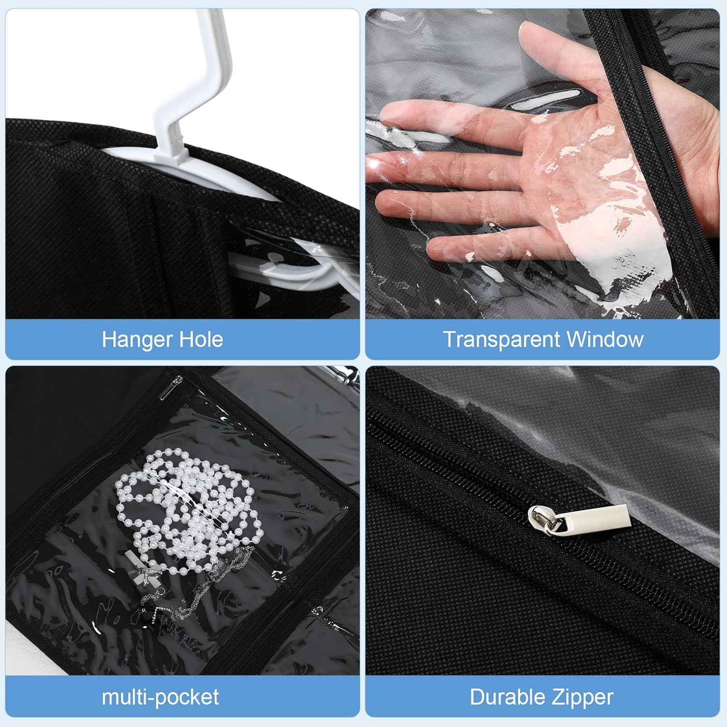 Geelin 14 Pcs Garment Bags for Dance Costumes PVC Clear with Zippers 20 x 40 Inch Garment Bag with Pockets Dance Costume Organizer Carrier for Storage Cover for Adult(Black) - Image 3