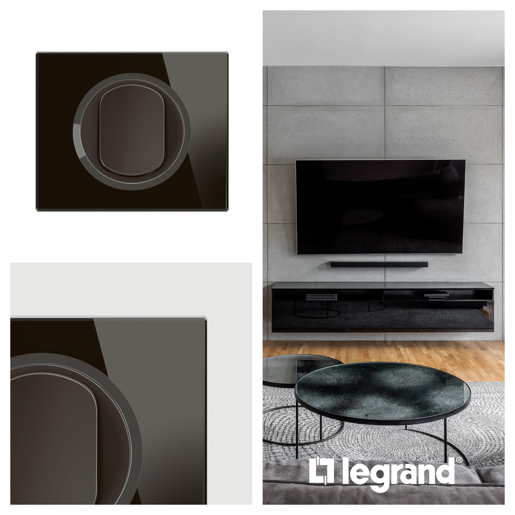 LEGRAND - Plaque Céliane - Plaque de Finition pour Prises et Interrupteurs Céliane - 4 postes - Verre Onyx noir