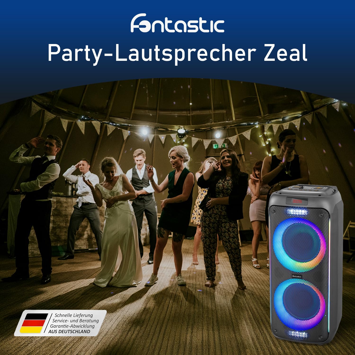 Fontastic Party-Lautsprecher Zeal - Bluetooth Lautsprecher mit USB-Wiedergabe, AUX und MicroSD - Karaoke Box mit Mikrofon und LED Leuchteffekten - tragbares Soundsystem - Schwarz (Zeal 600)