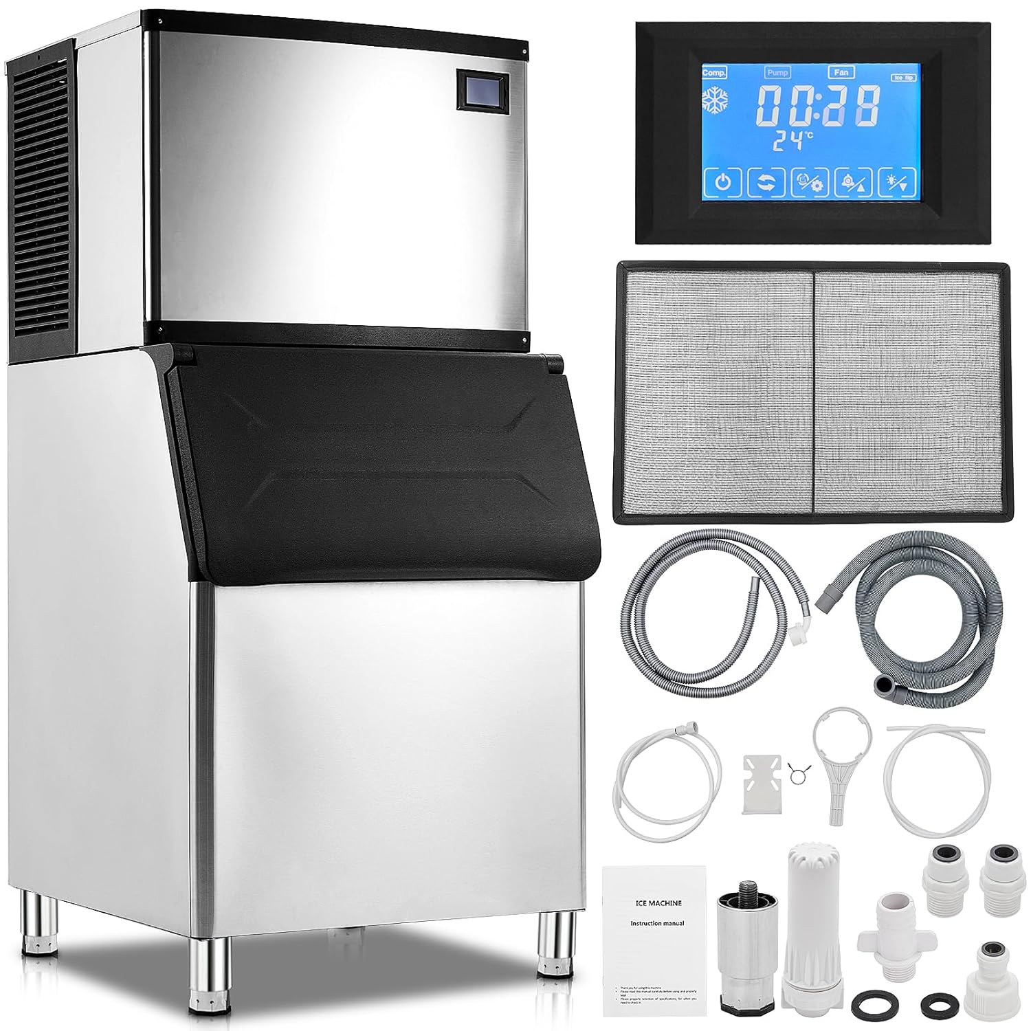 Commercial Ice Maker Machine 550LBS/24H, 440 Lbs Storage