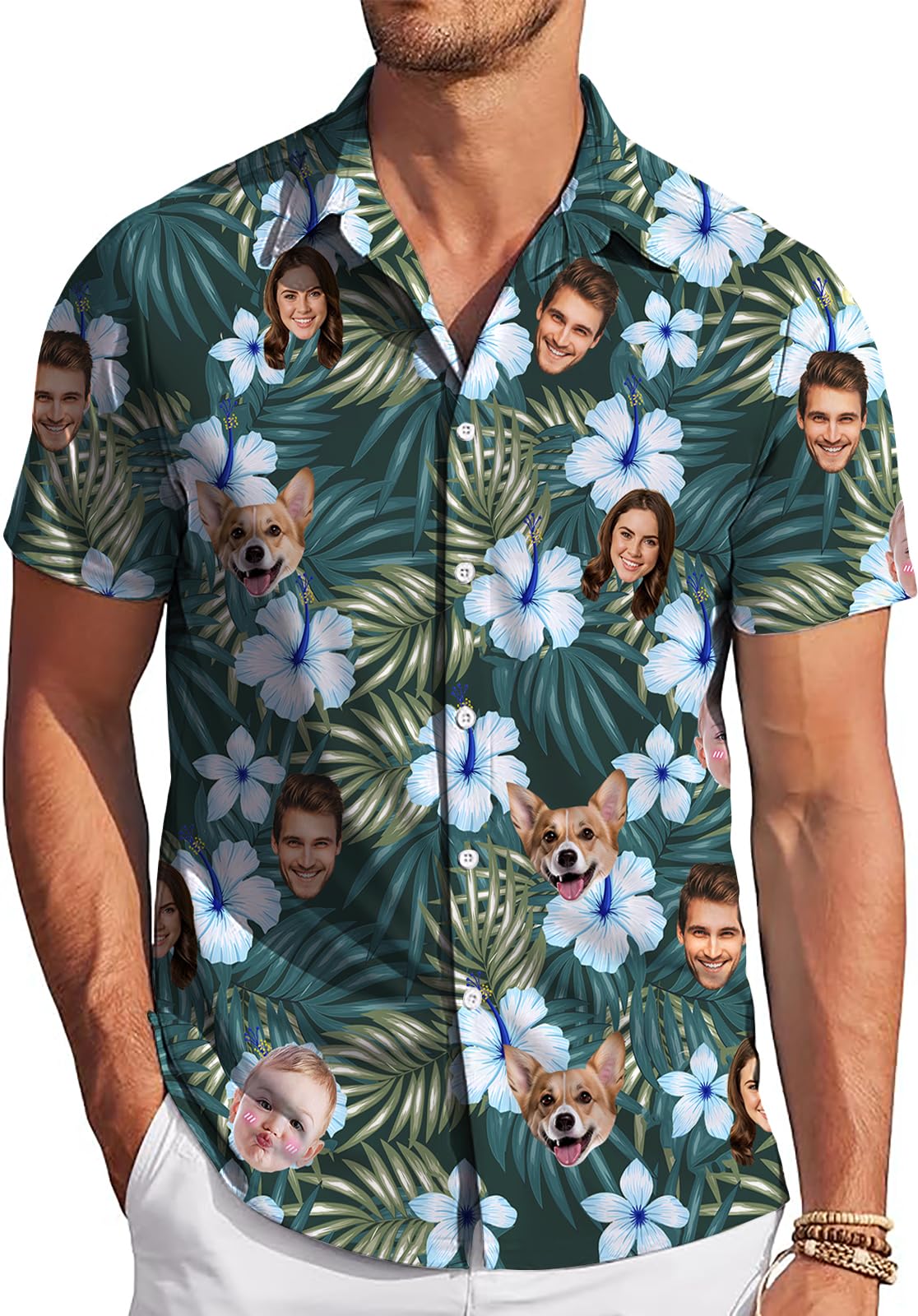 Hawaiian Shirt with Face Custom for Men Women Personalized Floral Aloha Button Down Shirt,Customized Gifts for Dad