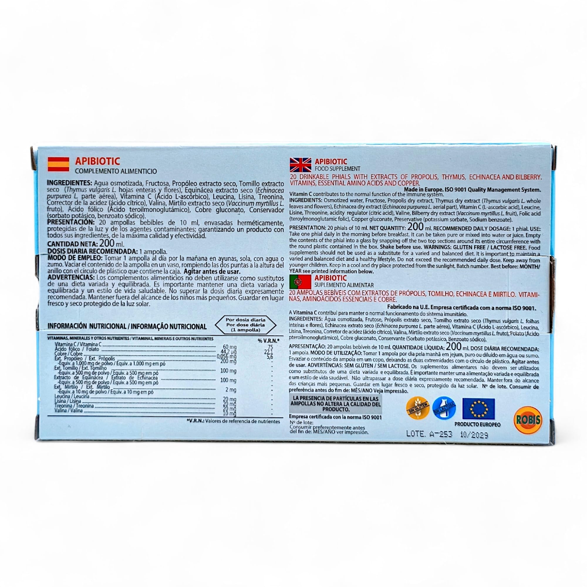 Robis Apibiotic - Pack Ahorro 2 x 20 Viales - Con Propóleo, Equinácea, Tomillo y Vitamina C - Contribuye al Sistema Inmunitario