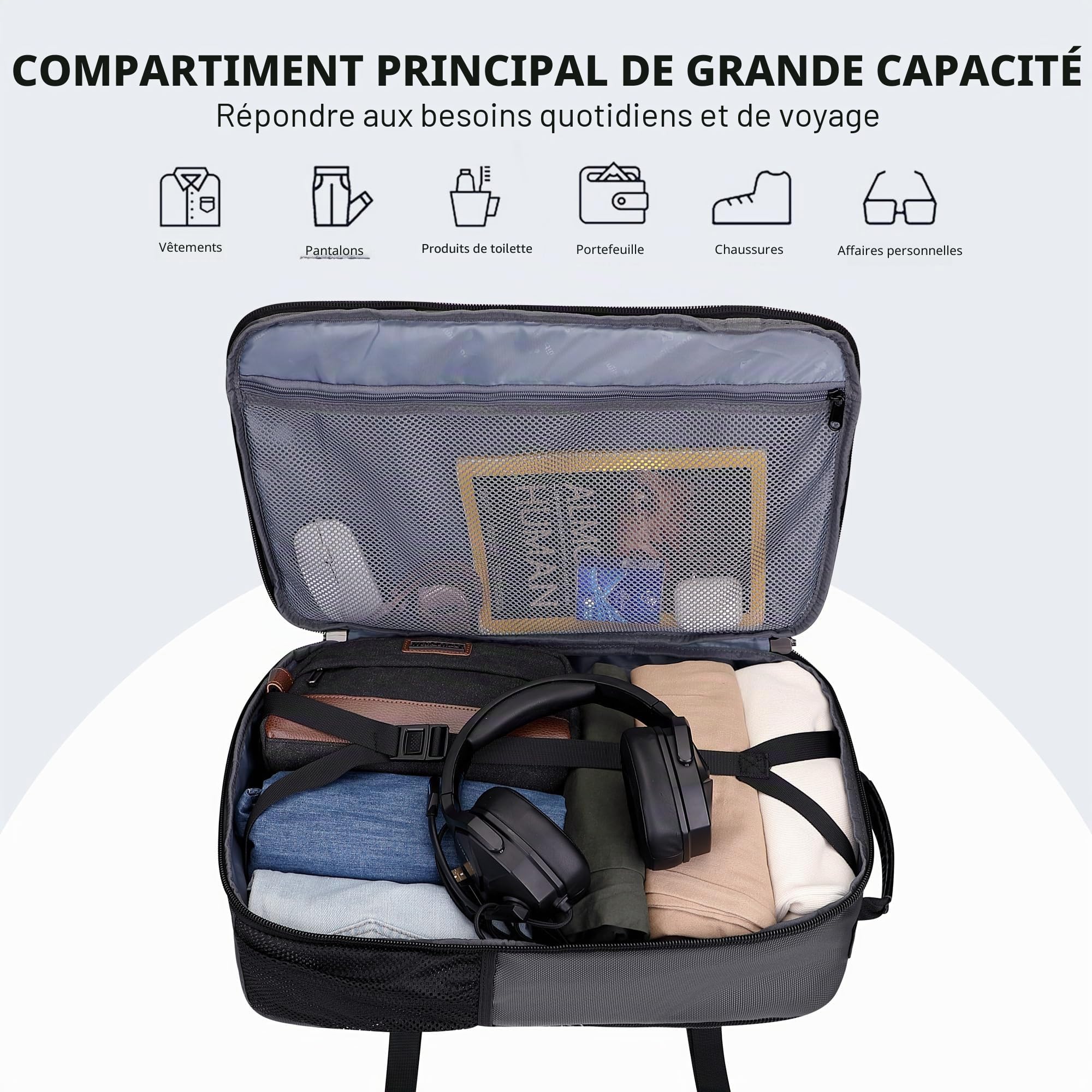 WITZMAN Sac à Dos de Voyage Homme 45L Convertible 3-en-1 PC 17 Pouces