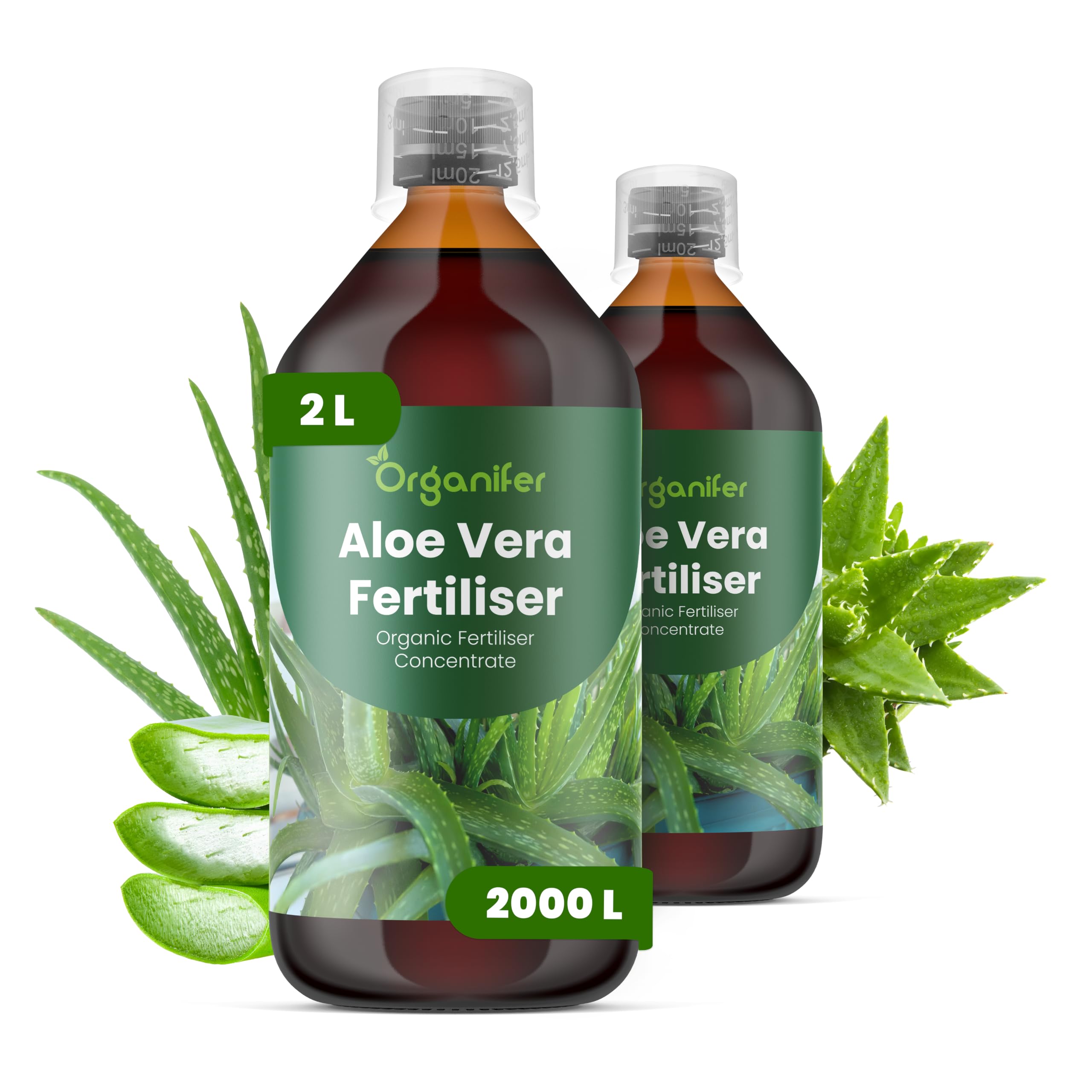Fertilizante Líquido Para Aloe Vera - 2x1L - NPK 2-1-8 | Fertilizante Para Hojas Fuertes Y Suculentas Sanas - Favorece Raíces Y Vitalidad - Organifer