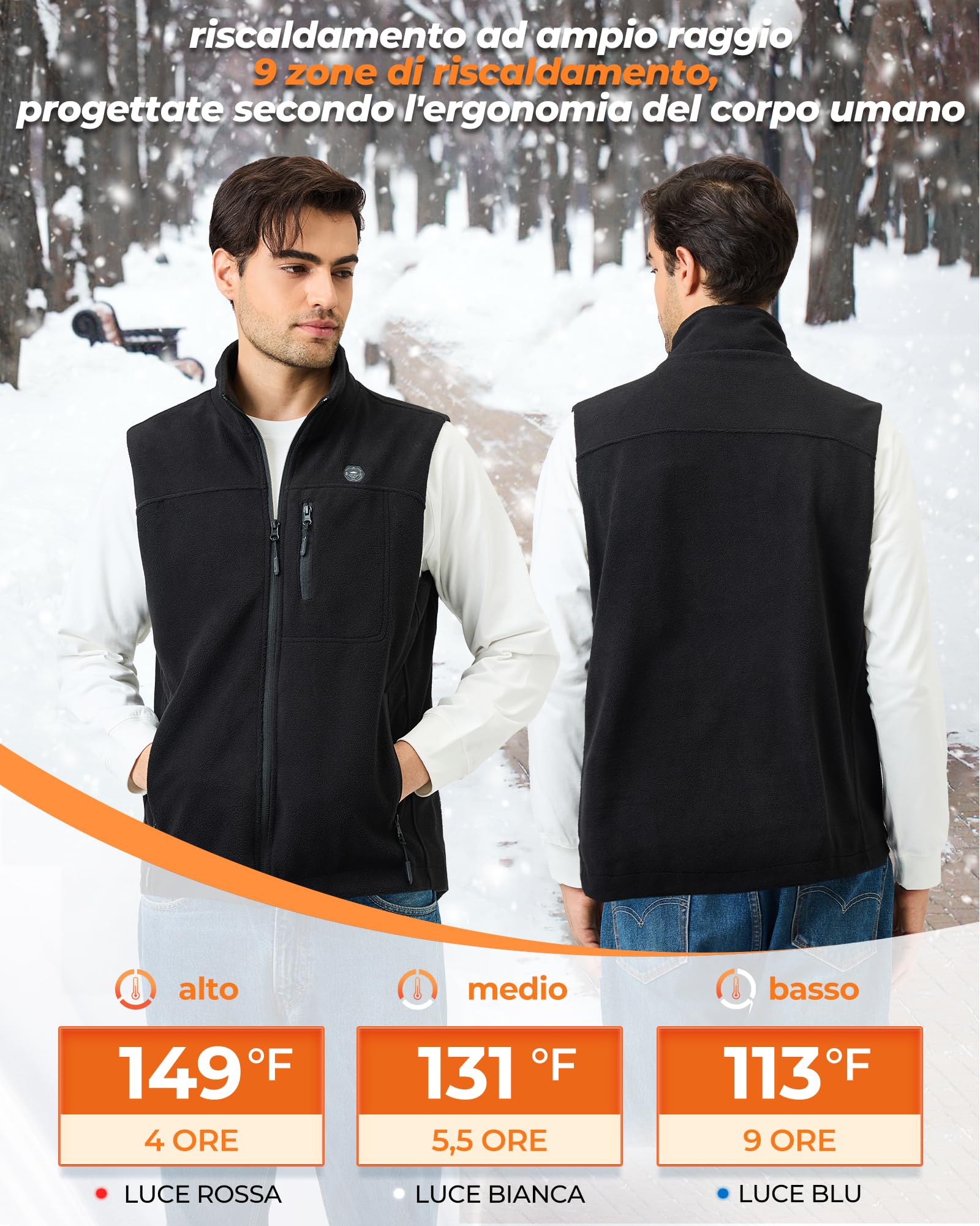 GOTOBI Pile Gilet Riscaldato Uomo Con Batteria 16000mah 7,4v- Gilet Riscaldante Con 9 Zone Di Riscaldamento E 3 Temperature Regolabili,Gilet Termico Per Uomo Per Attività Outdoor,Nero