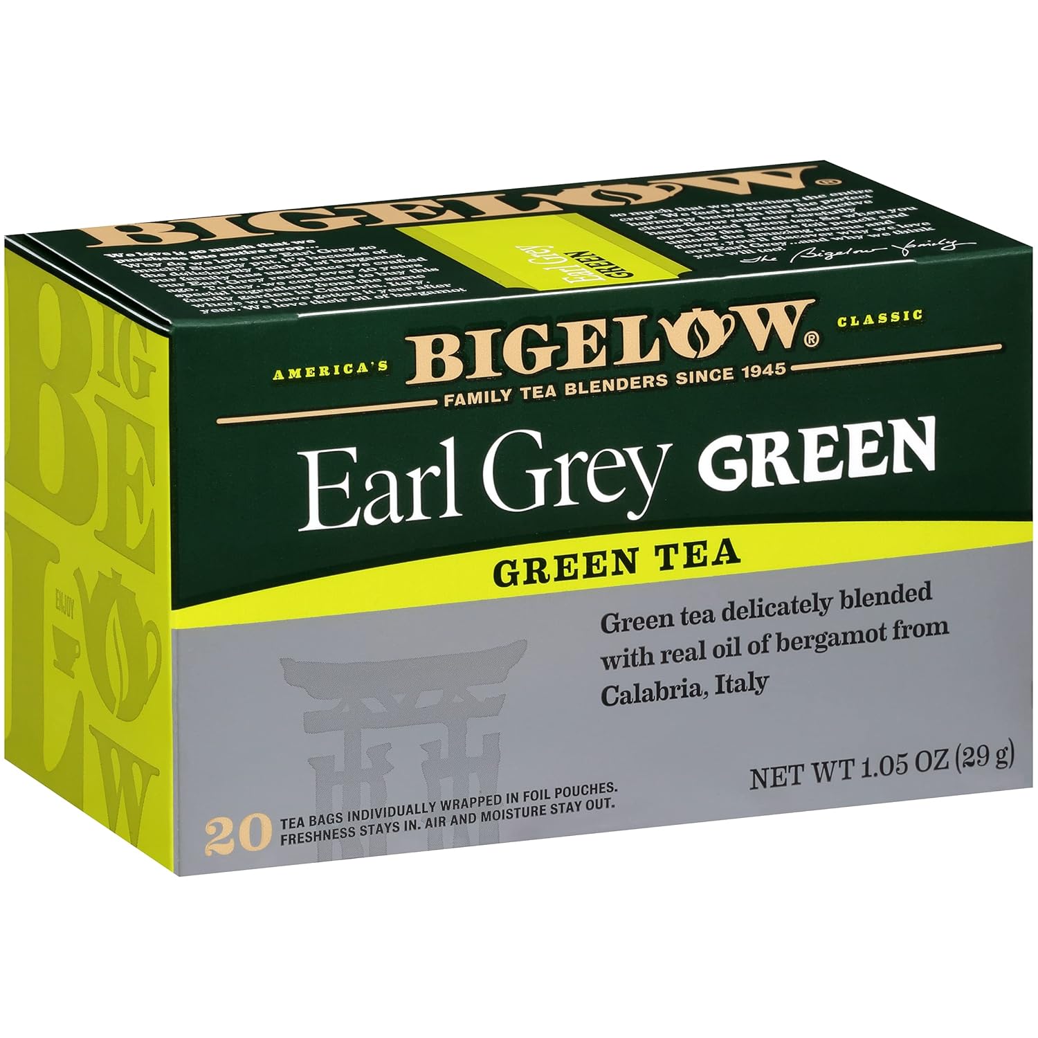 Bigelow Earl Grey Green Tea, Caffeinated, 20 Count (Pack