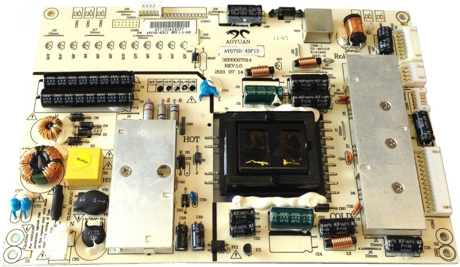 AKURA AELHDVD2YR26T7-VH 22" TV POWER SUPPLY BOARD AY075D-4SF04 3BS0027014