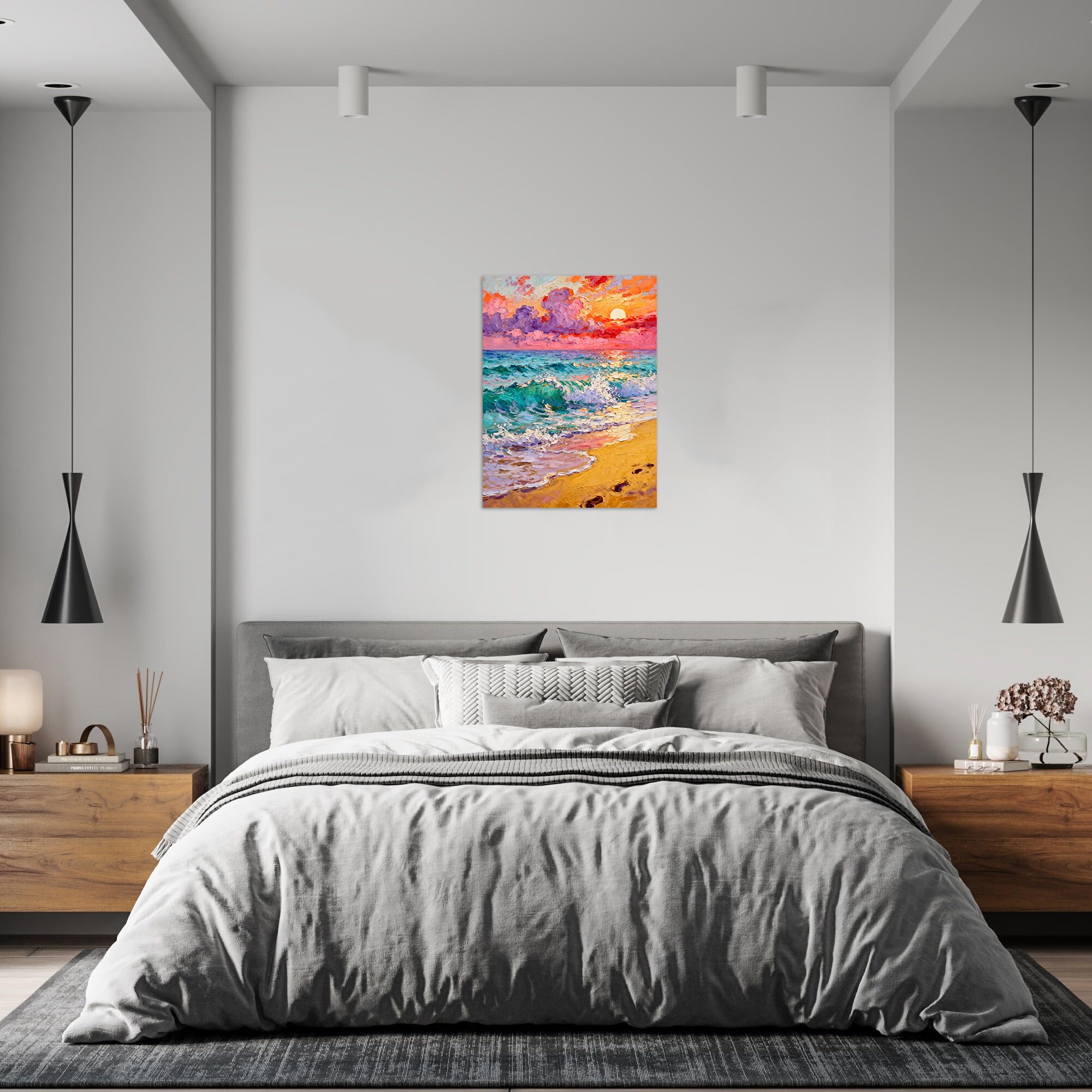 OZPWBVY Landschaftsbilder-Impressionismus Meer Bunt Sonnenuntergang-Leinwandbild für Wohnzimmer Büro 60x80cm Ungerahmt