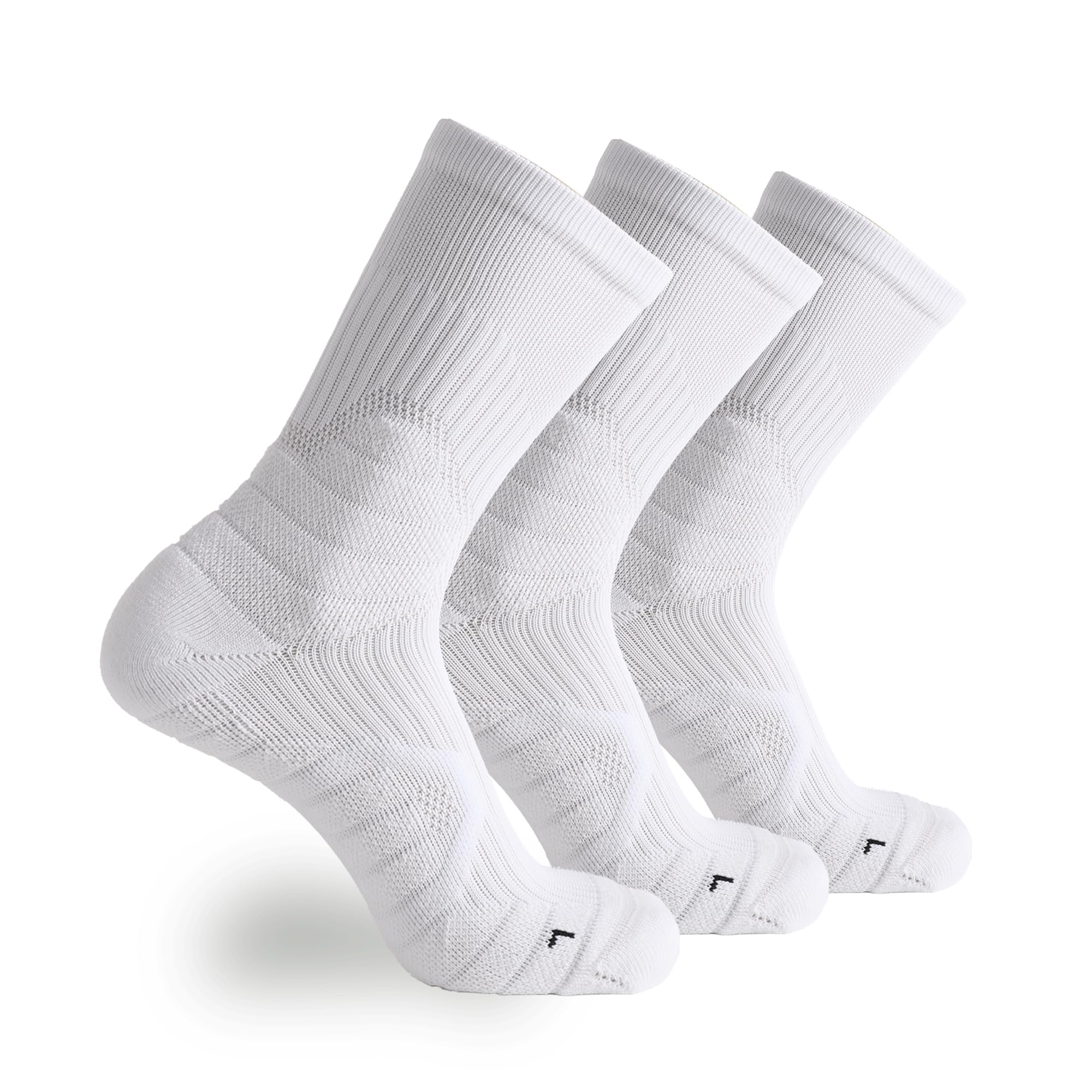 Compression Running Socks Men – Cushioned, Anti-Blister, Moisture Wicking Cooling, Athletic Performance Tennis Basketball Hiking Marathon Socks Crew (3 Pairs, White)