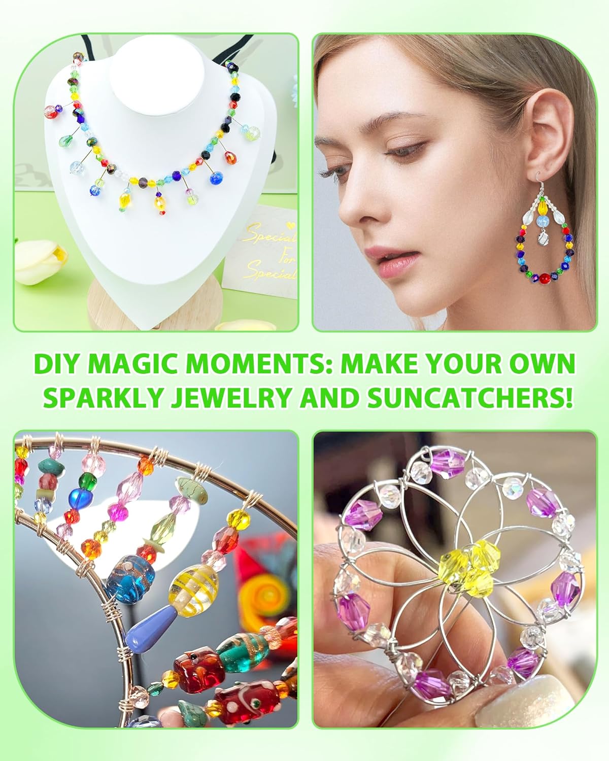 FIVEIZERO ジュエリー製作用ガラスビーズ 1076個 アソートカラフルレインボー クラフト クリスタルビーズ ファセット、ラ