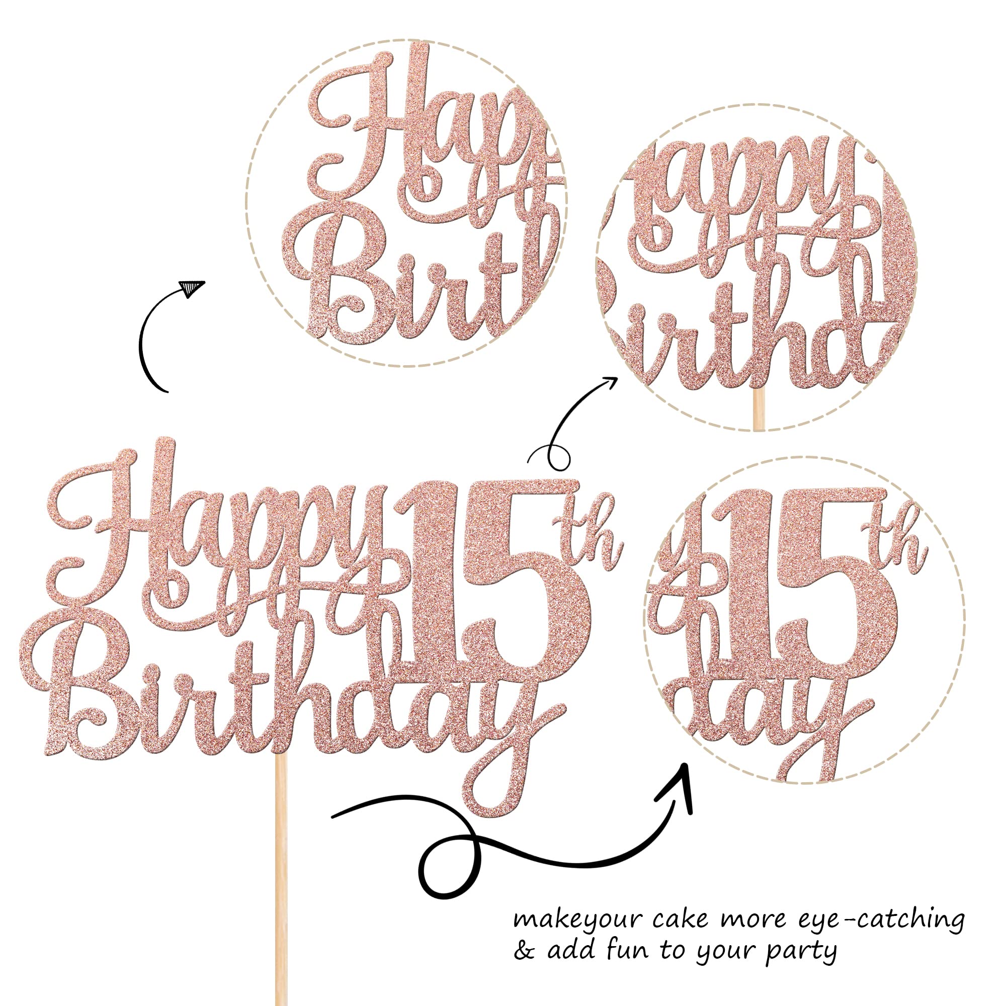 Snapklik.com : 1 PCS Happy 15th Birthday Cake Topper Glitter Cheers To ...