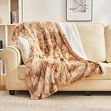 EMME Cuddly Fluffy Blanket, 150 x 200 cm, Faux Fur Wool Blanket, Super Soft, Plush, Warm Cosy Reversible Fleece Blanket, Fur Blanket Throw for Sofa and Bed, Brown