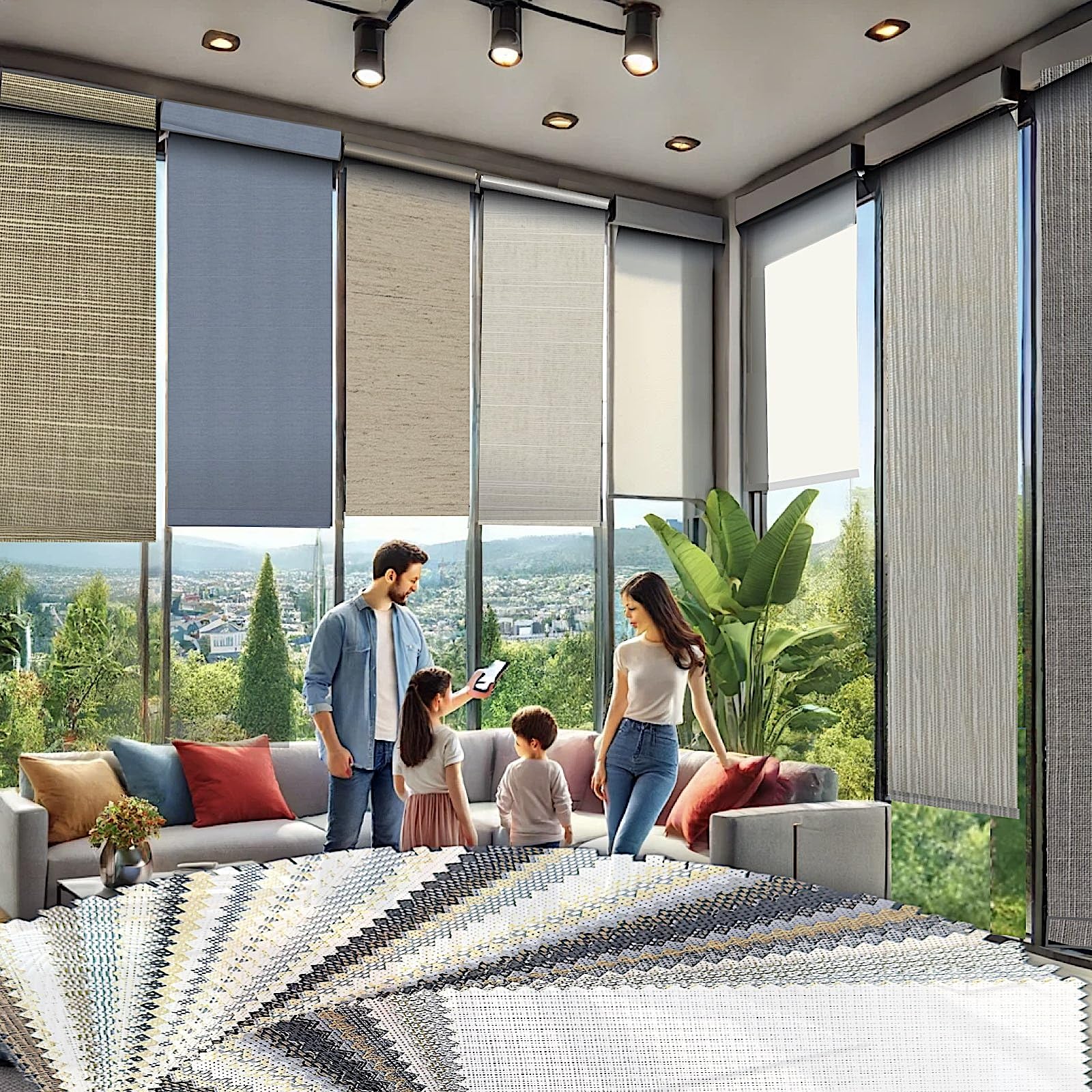 HILADUO Customized Solar Screen Roller Shade Blinds with Remote-Controlled Motorized Operation (Fabric Samples)