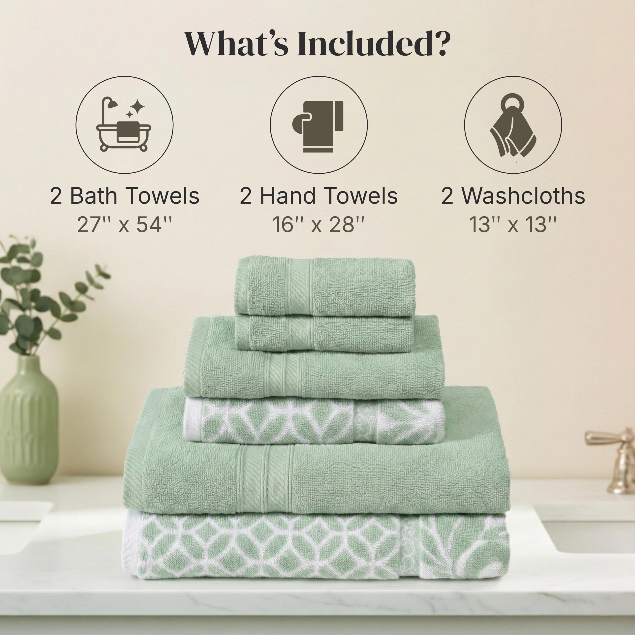 Modern Threads Set 6 Asciugamani In Cotone Pettinato 550 G/m² - Trefoil Jacquard Reversibile, Super Assorbente, Asciugatura Rapida, Certificato Oeko-Tex